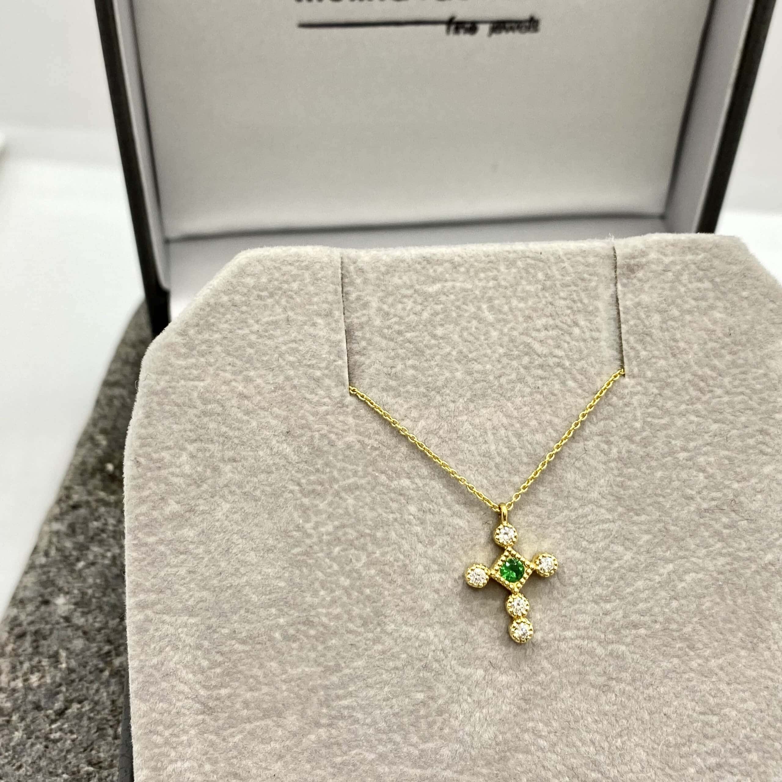 Tsavorite diamonds cross pendant — Melina Fachidis (2)