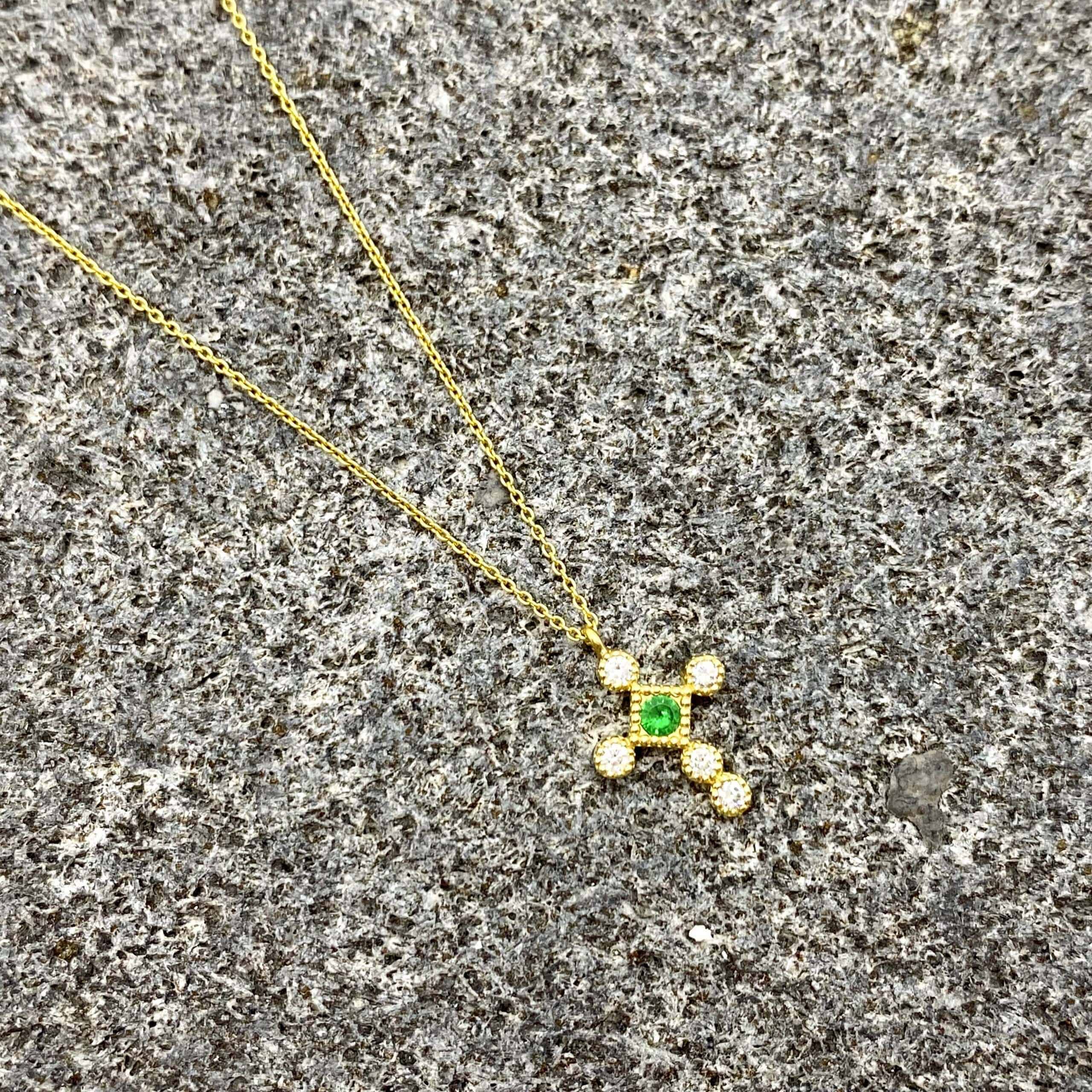 Tsavorite diamonds cross pendant — Melina Fachidis (3)