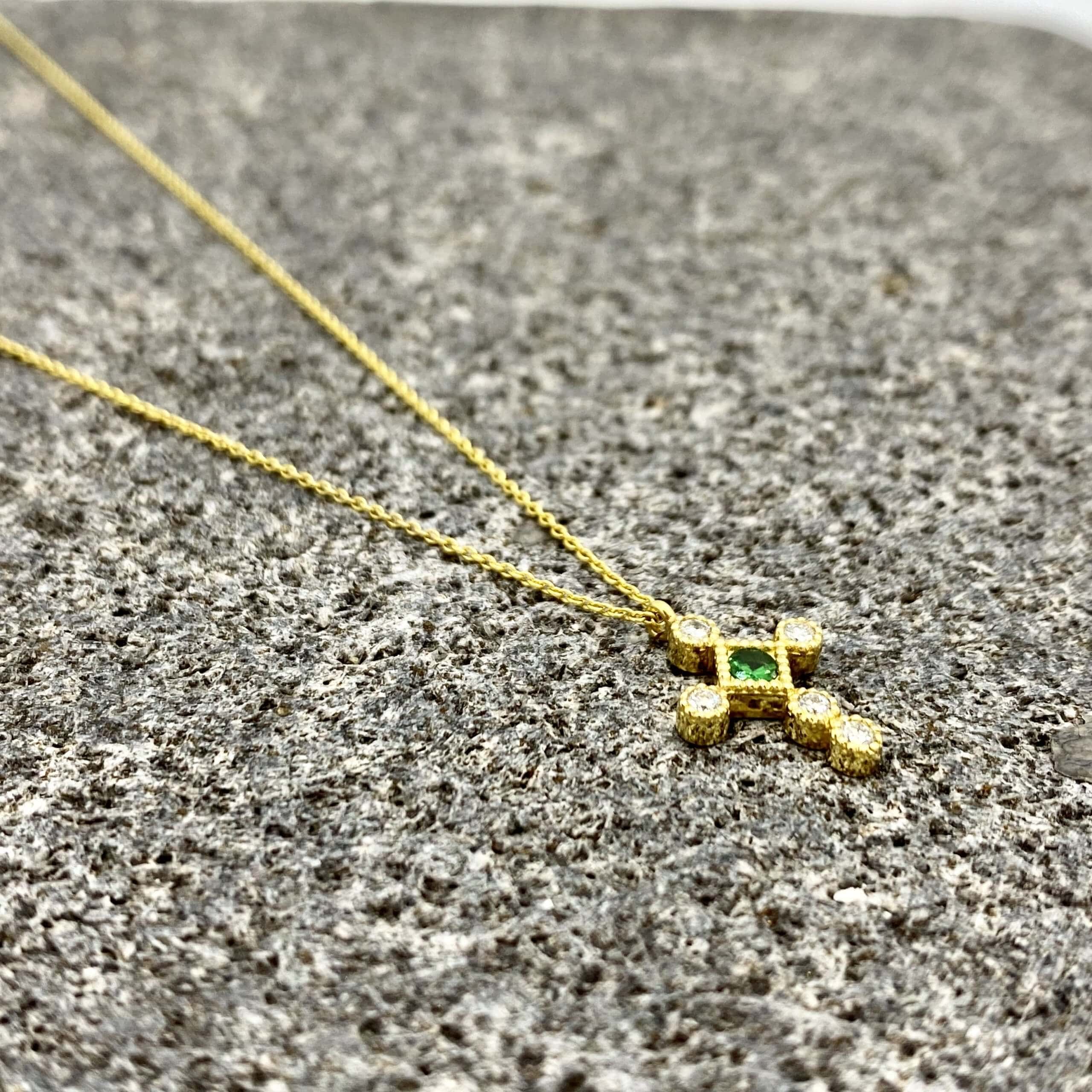 Tsavorite diamonds cross pendant — Melina Fachidis (4)