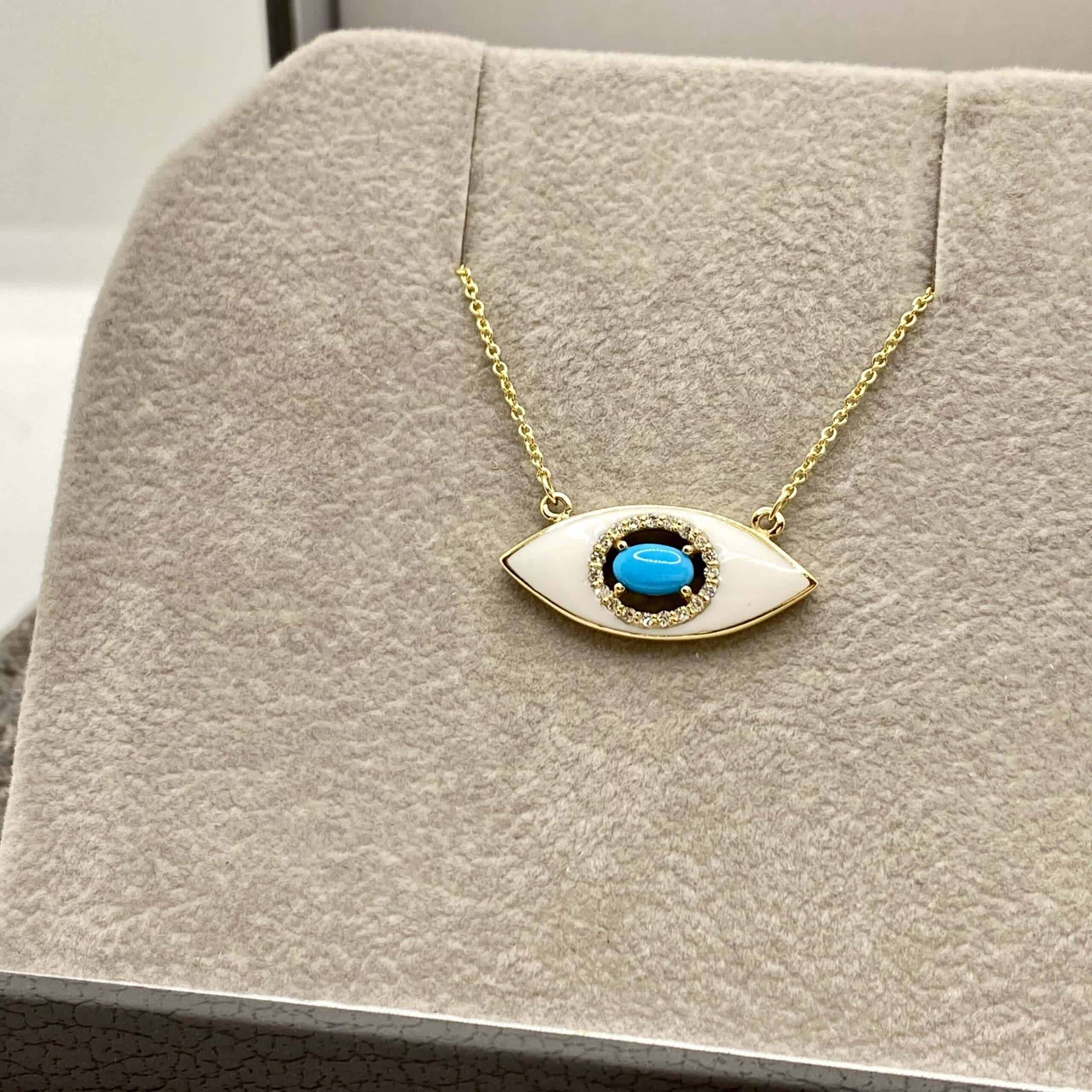 White enamel eye shape turquoise pendant — Melina Fachidis (5)