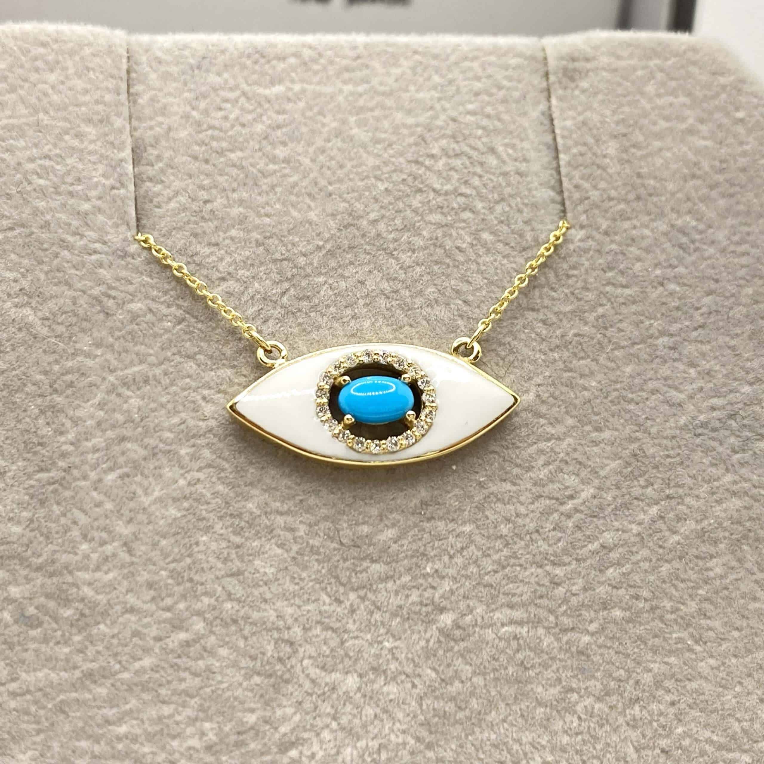 White enamel eye shape turquoise pendant — Melina Fachidis (6)