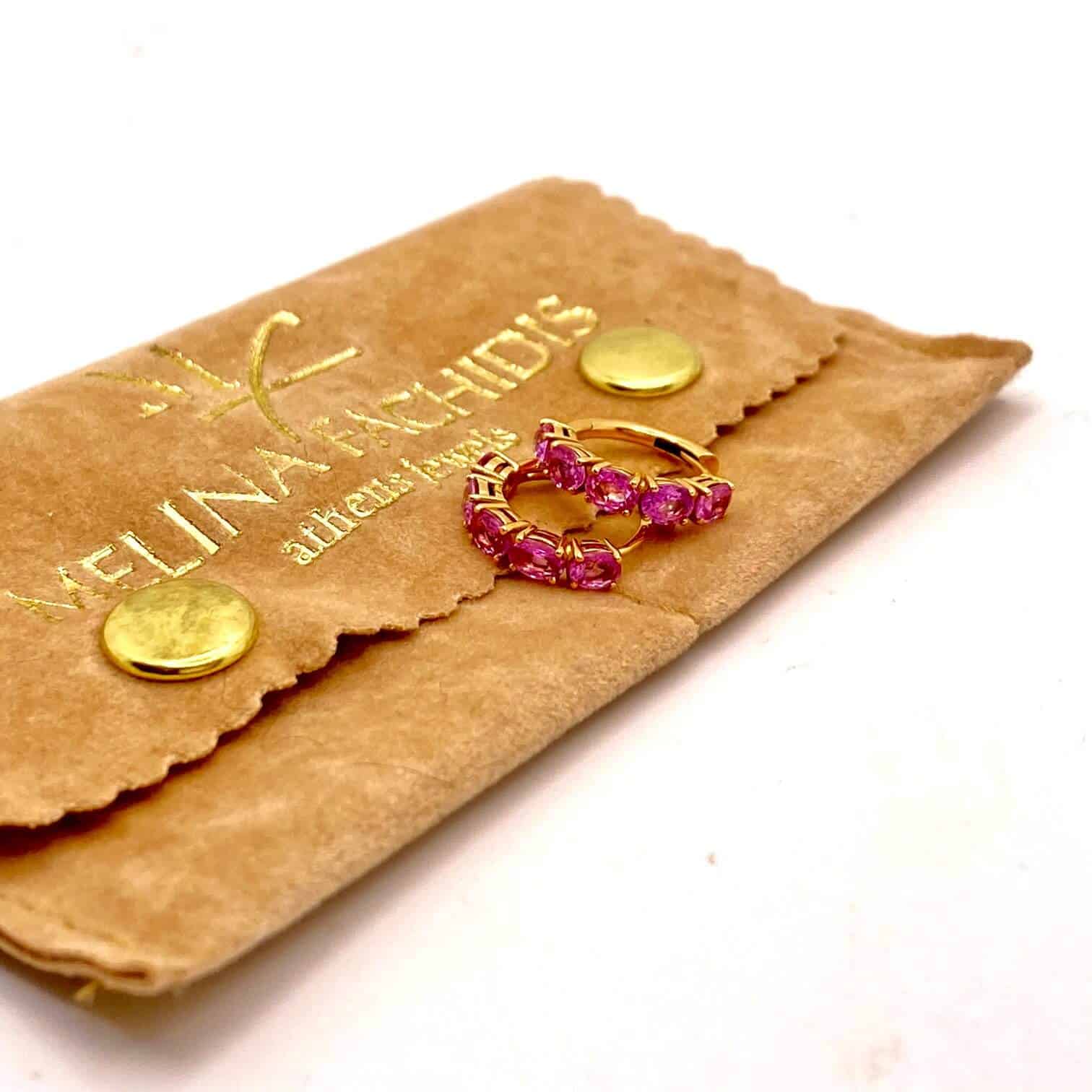 Baby pink sapphires rose gold hoops — Melina Fachidis (6)