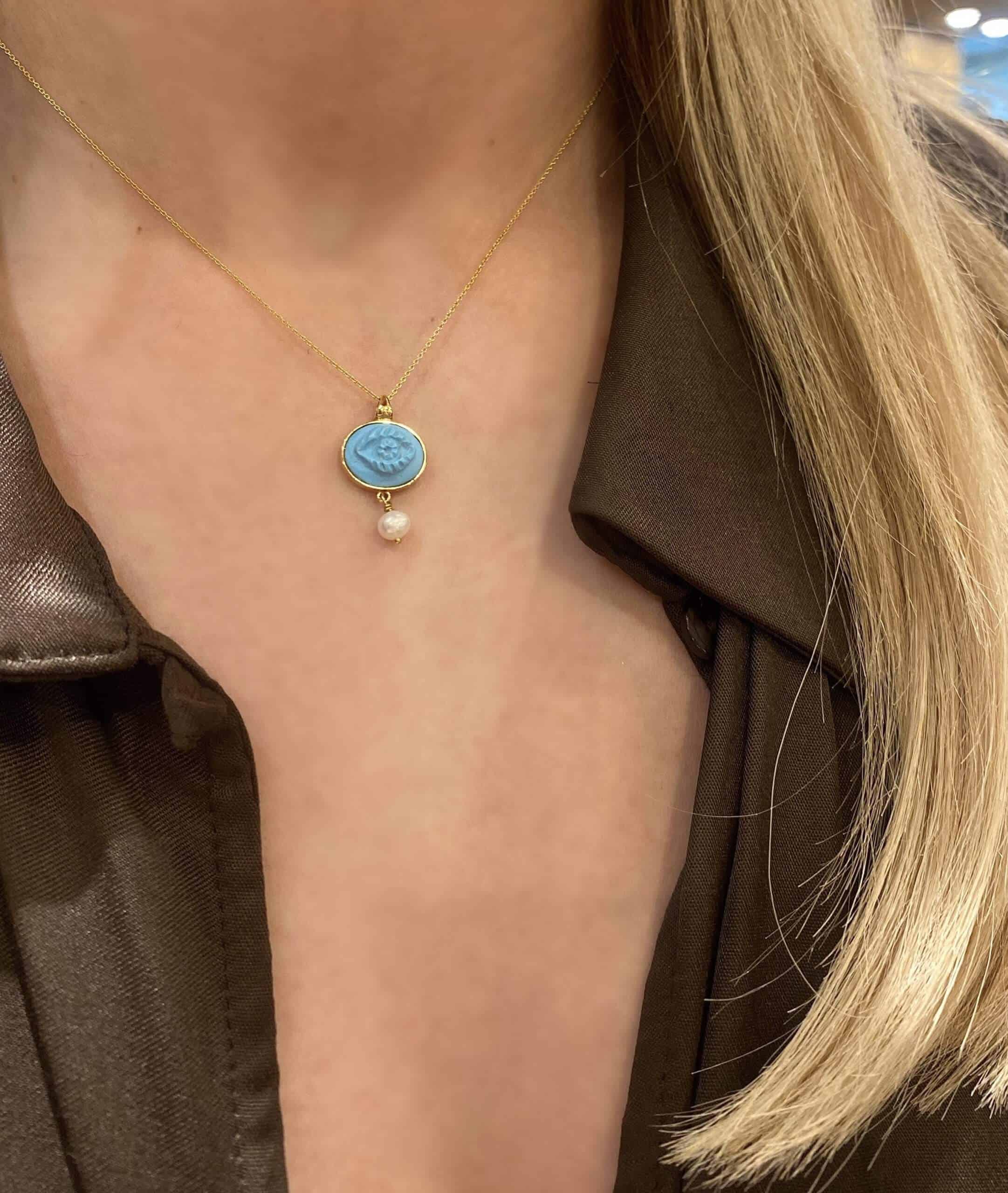 Turquoise eye hand carved pendant — Melina Fachidis (5)