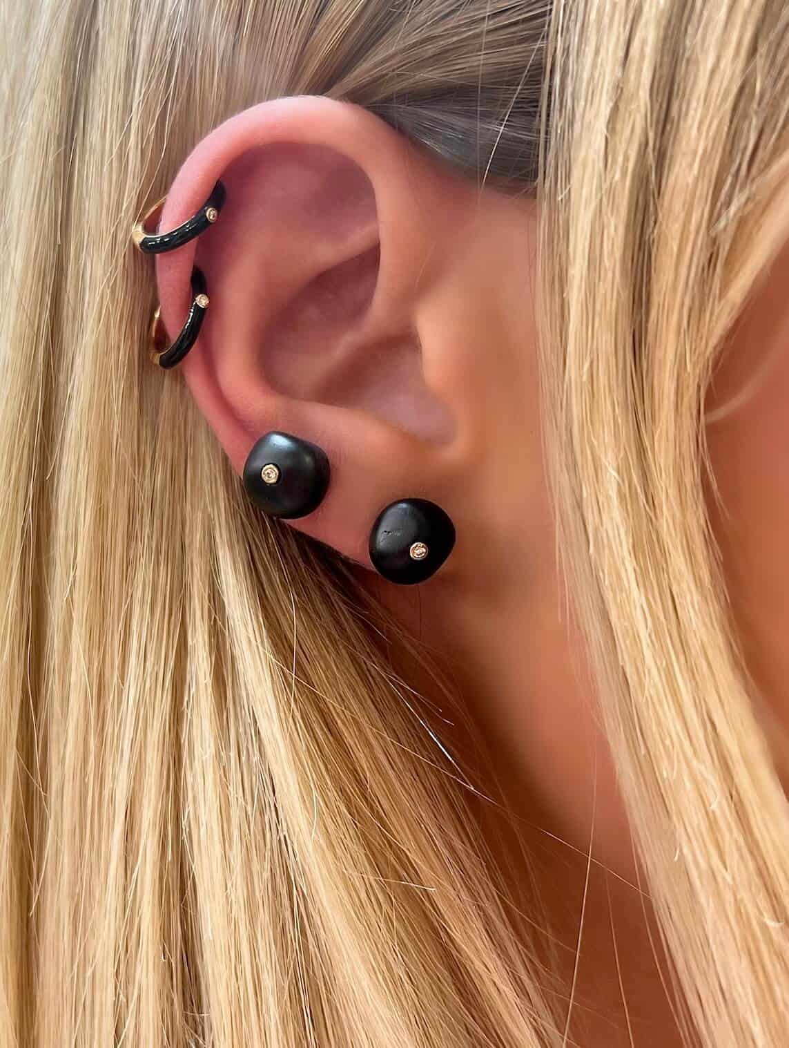 Small hoops with black enamel in half & two white diamonds — Melina Fachidis (5)