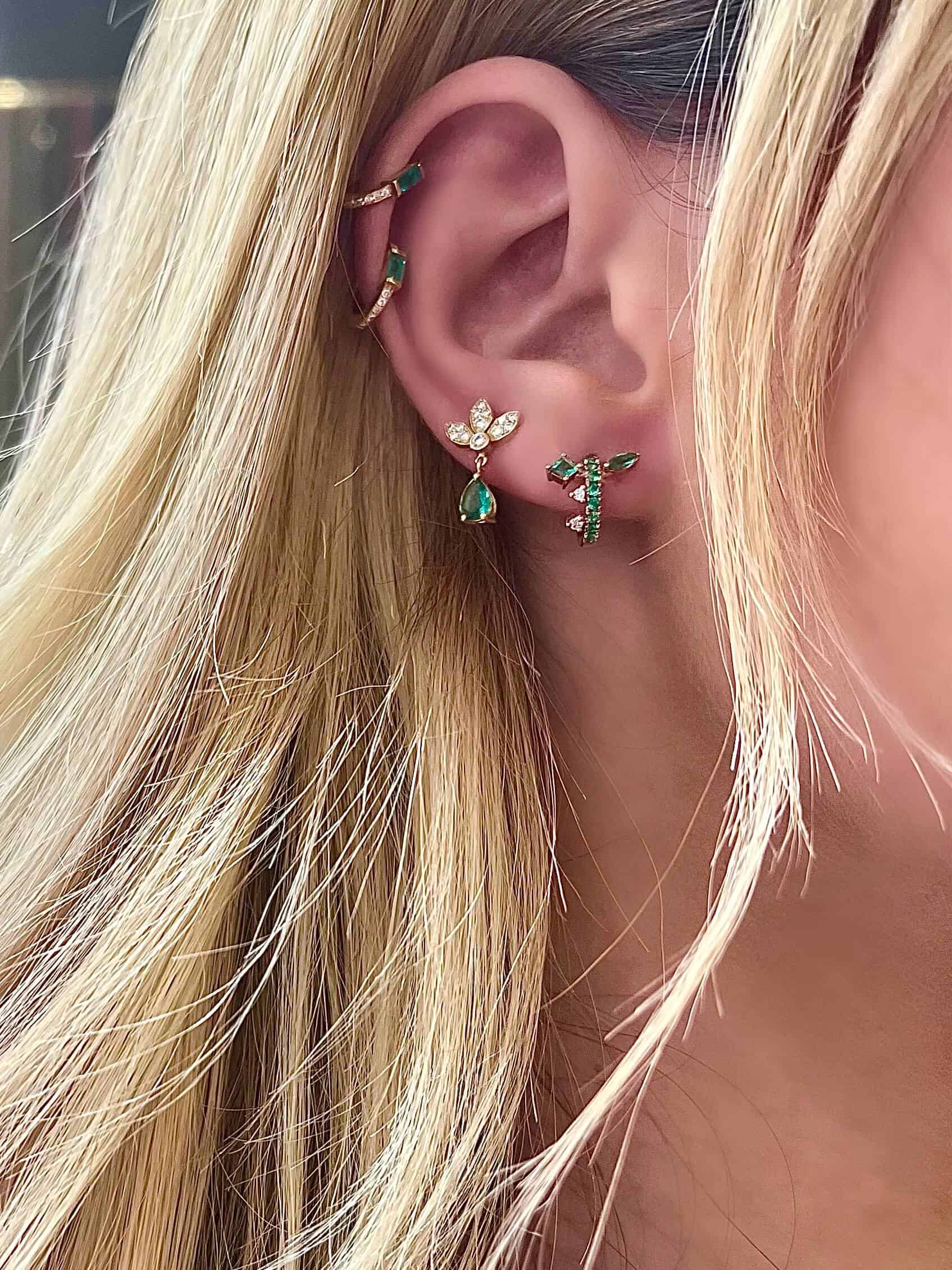 Emerald and diamonds small hoops — Melina Fachidis (3)