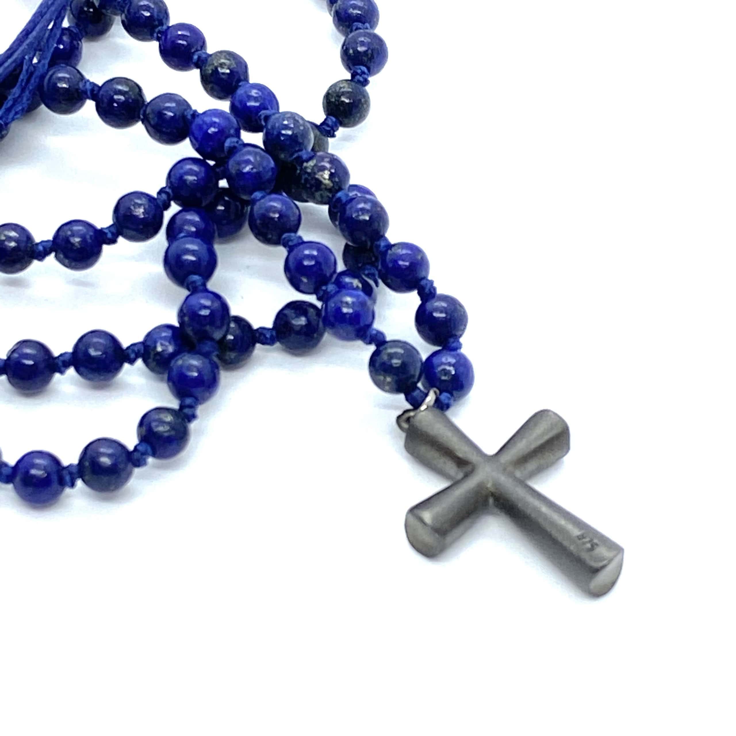 Men’s lapis lazuli rosary with silver cross pendan — Melina Fachidis