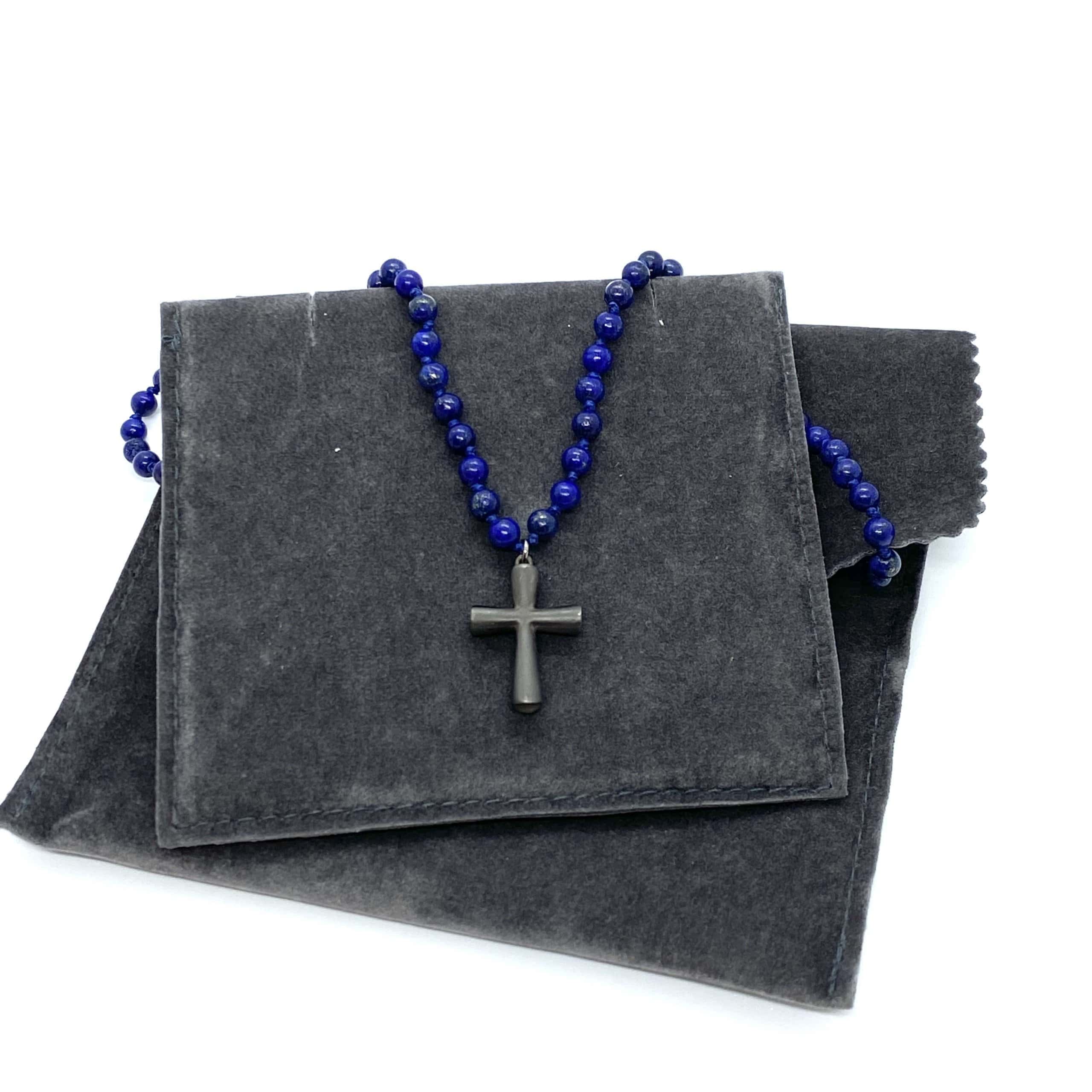 Men’s lapis lazuli rosary with silver cross pendan — Melina Fachidis (4)