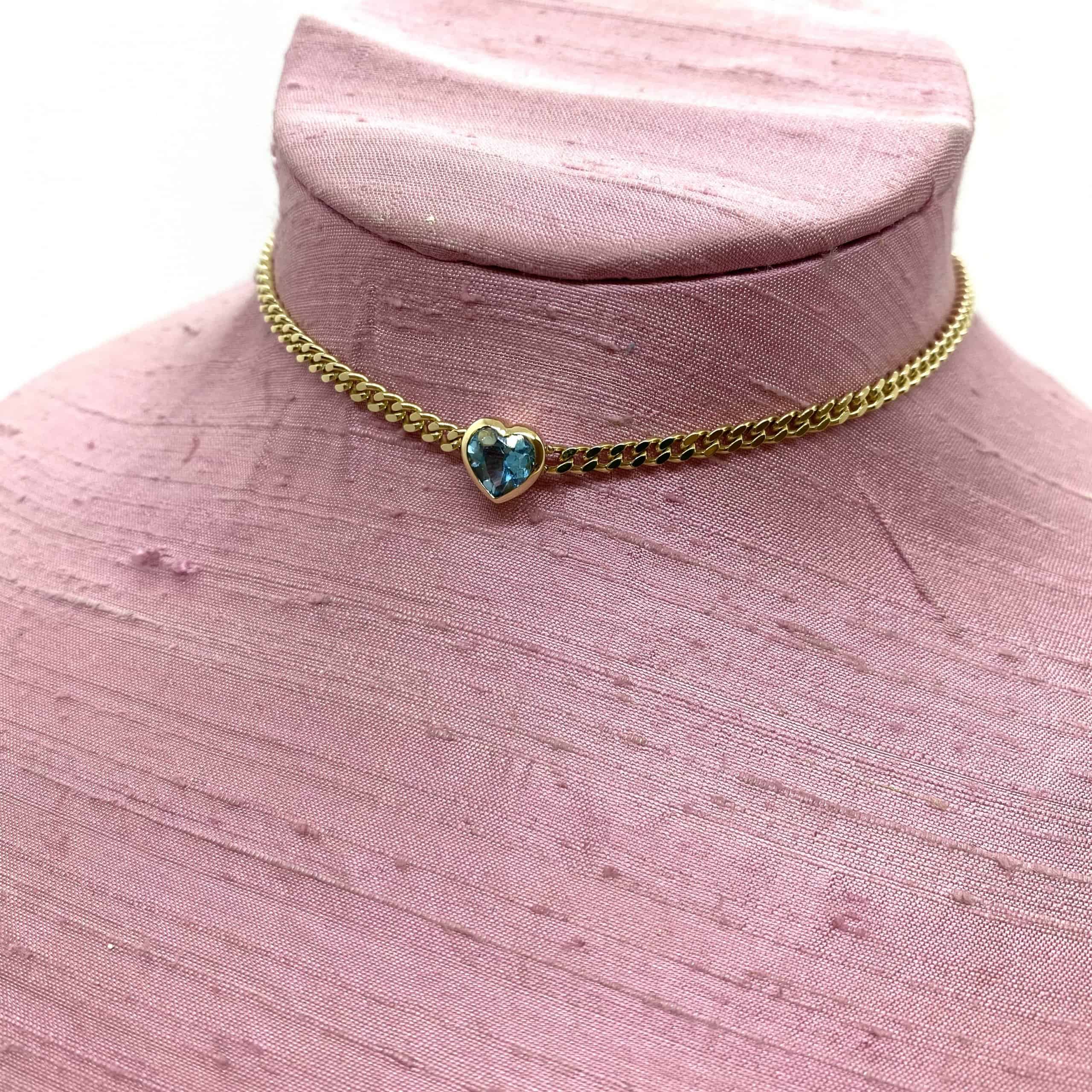 Heart blue topaz retro chain necklace — Melina Fachidis (3)