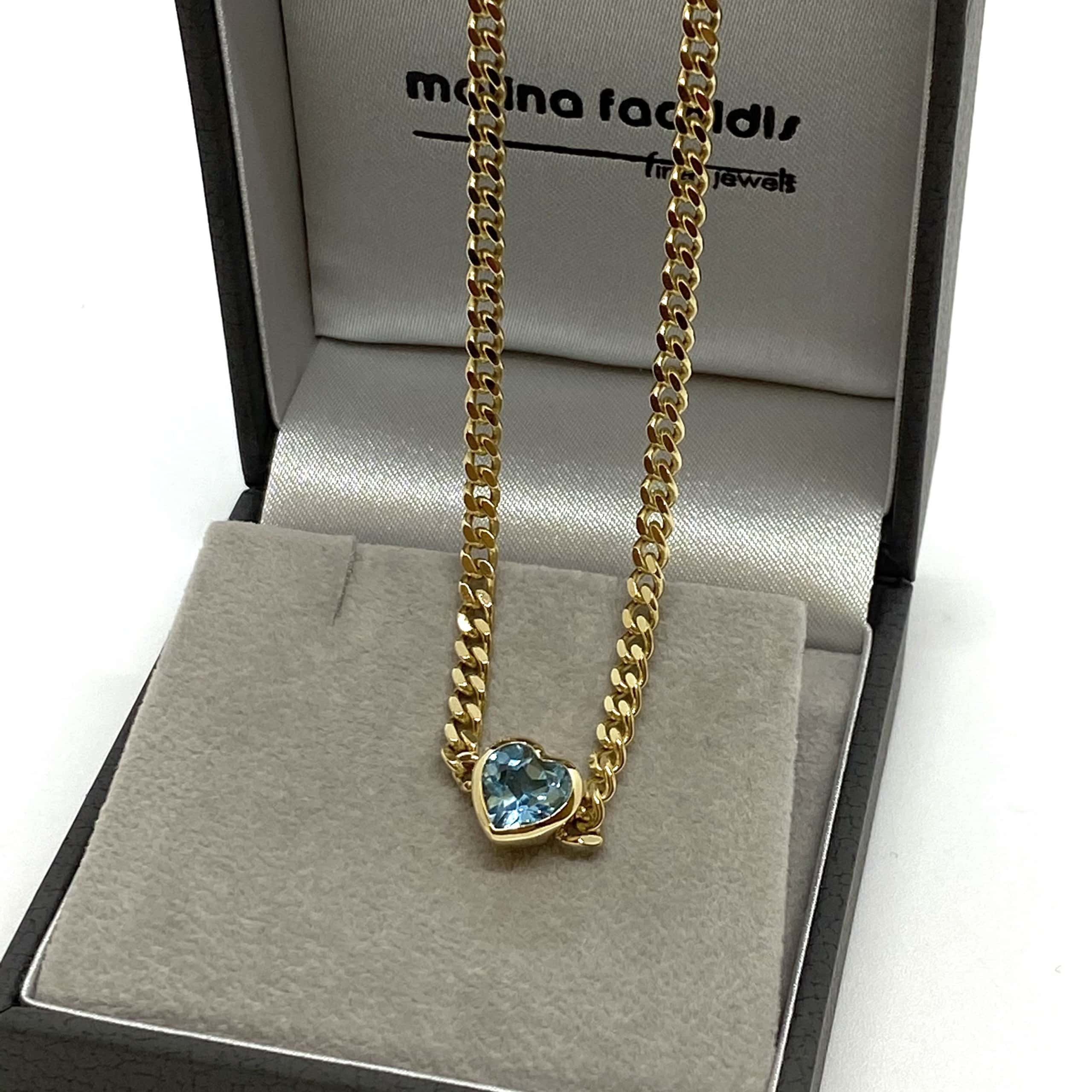 Heart blue topaz retro chain necklace — Melina Fachidis (6)
