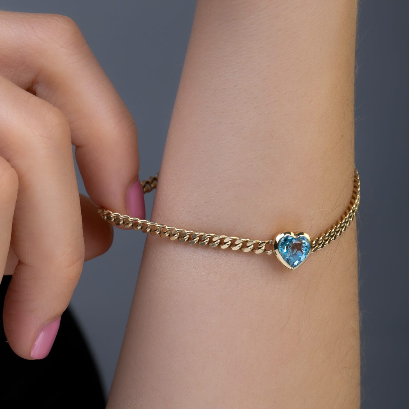 Heart blue topaz 80’s style bracelet — Melina Fachidis (3)