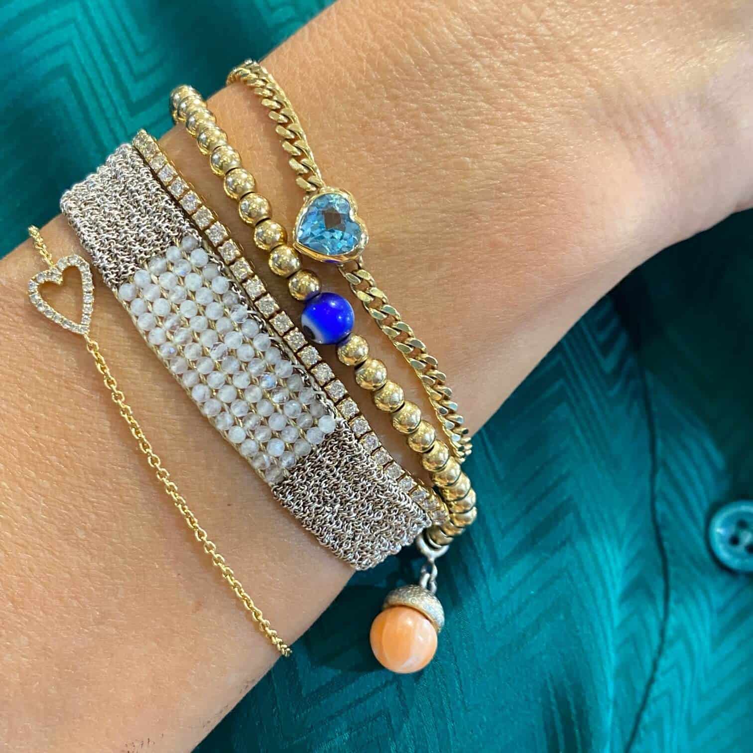 Heart blue topaz 80’s style bracelet — Melina Fachidis (4)