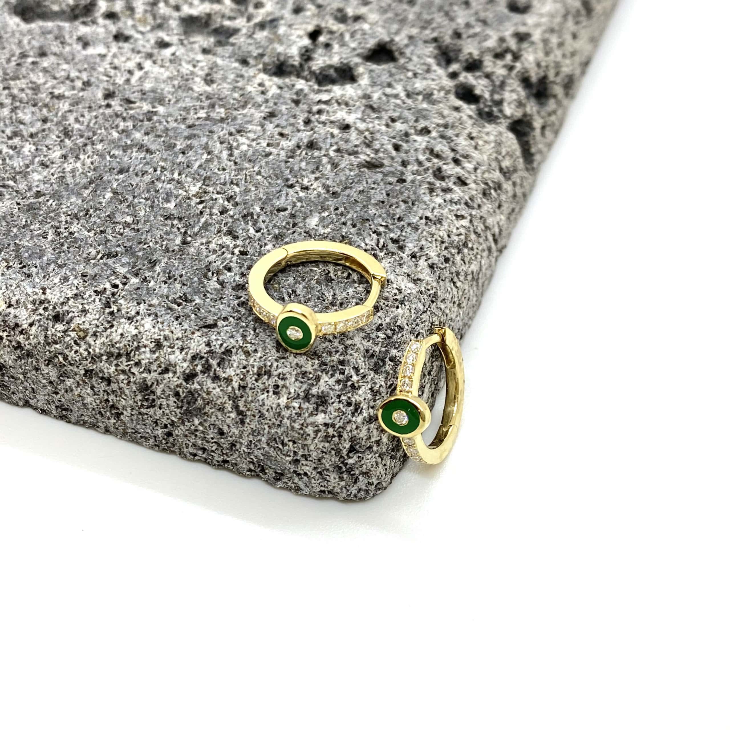 Green enameled small diamond eye hoops — Melina Fachidis (5)