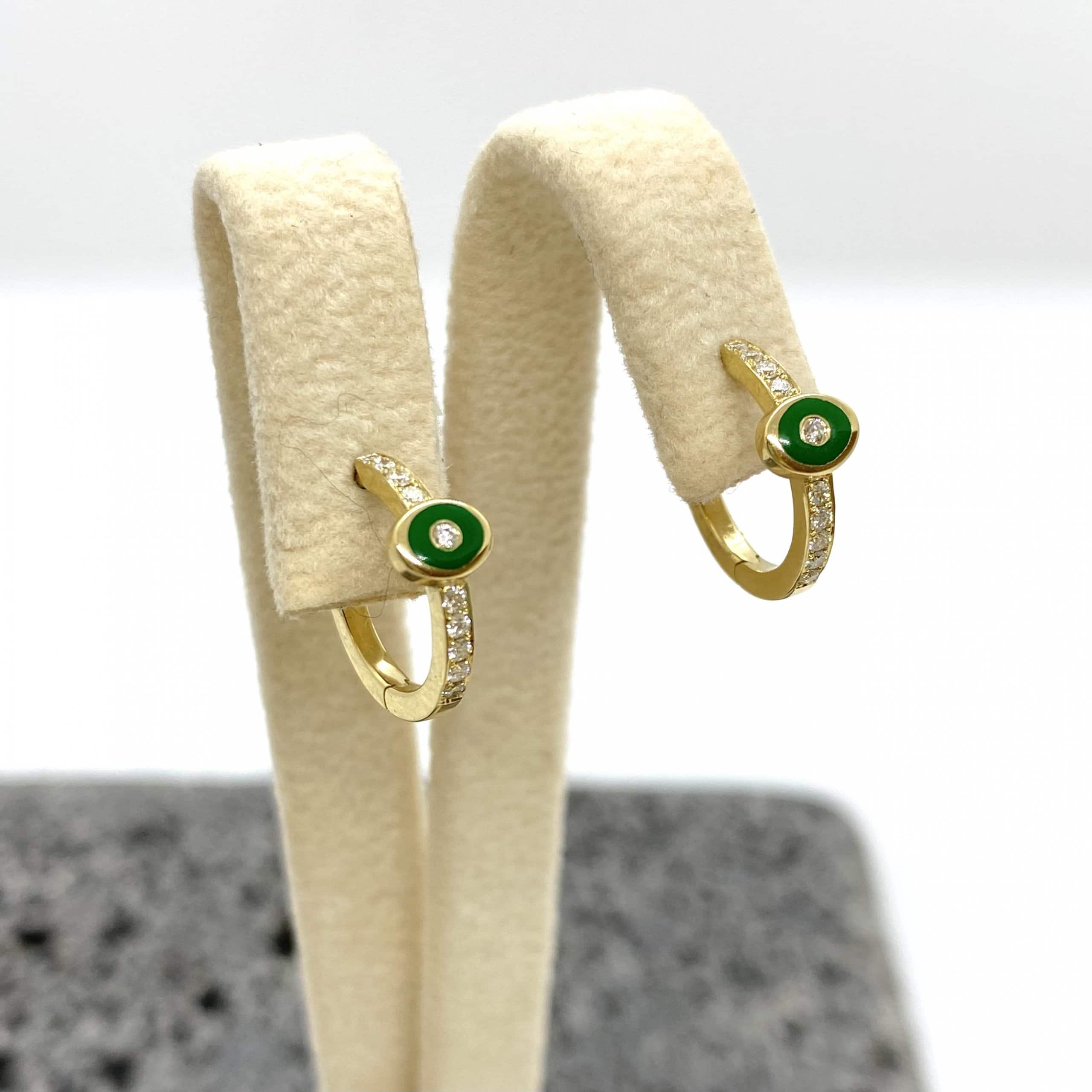 Green enameled small diamond eye hoops — Melina Fachidis (6)