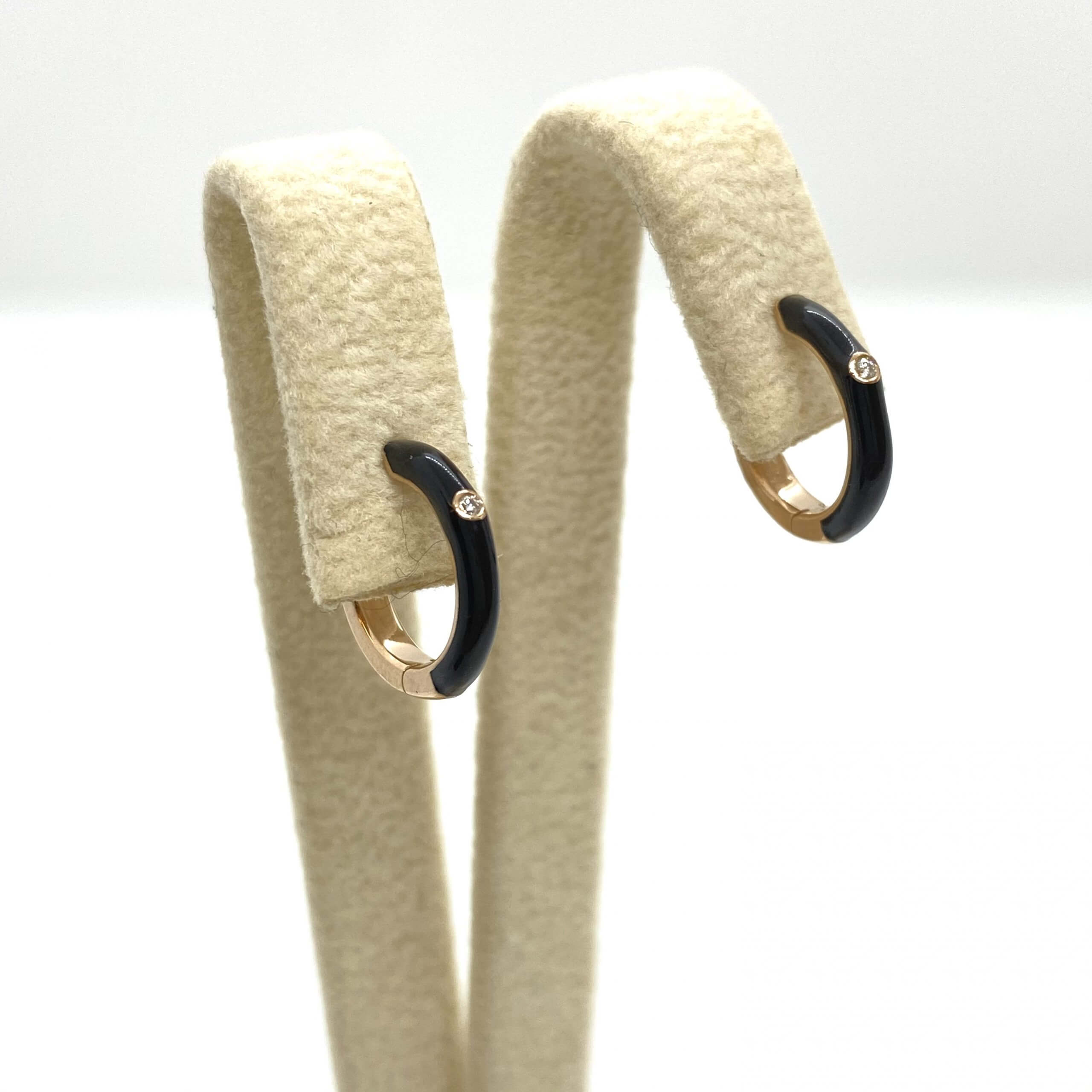 Small hoops with black enamel in half & two white diamonds — Melina Fachidis (3)