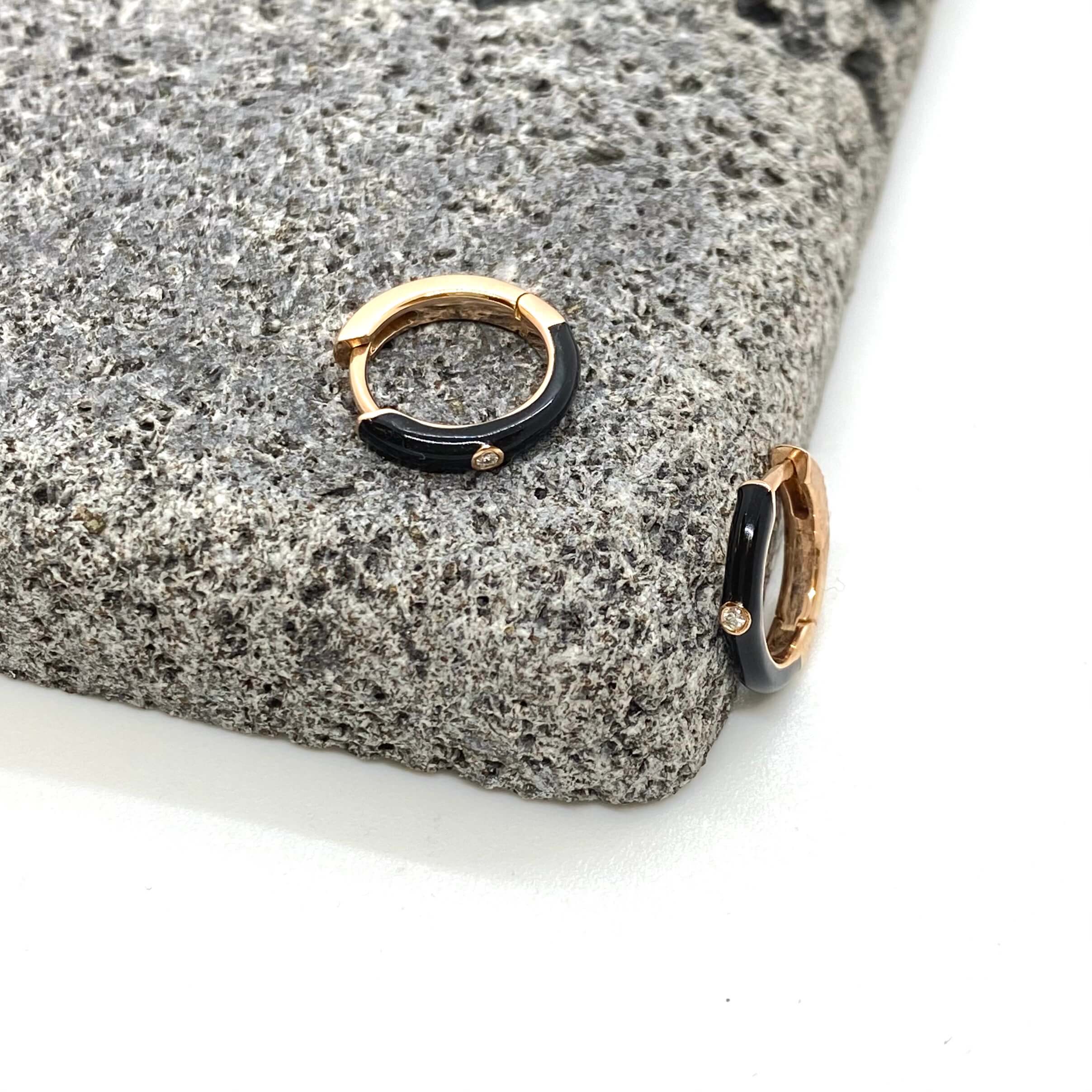 Small hoops with black enamel in half & two white diamonds — Melina Fachidis (4)