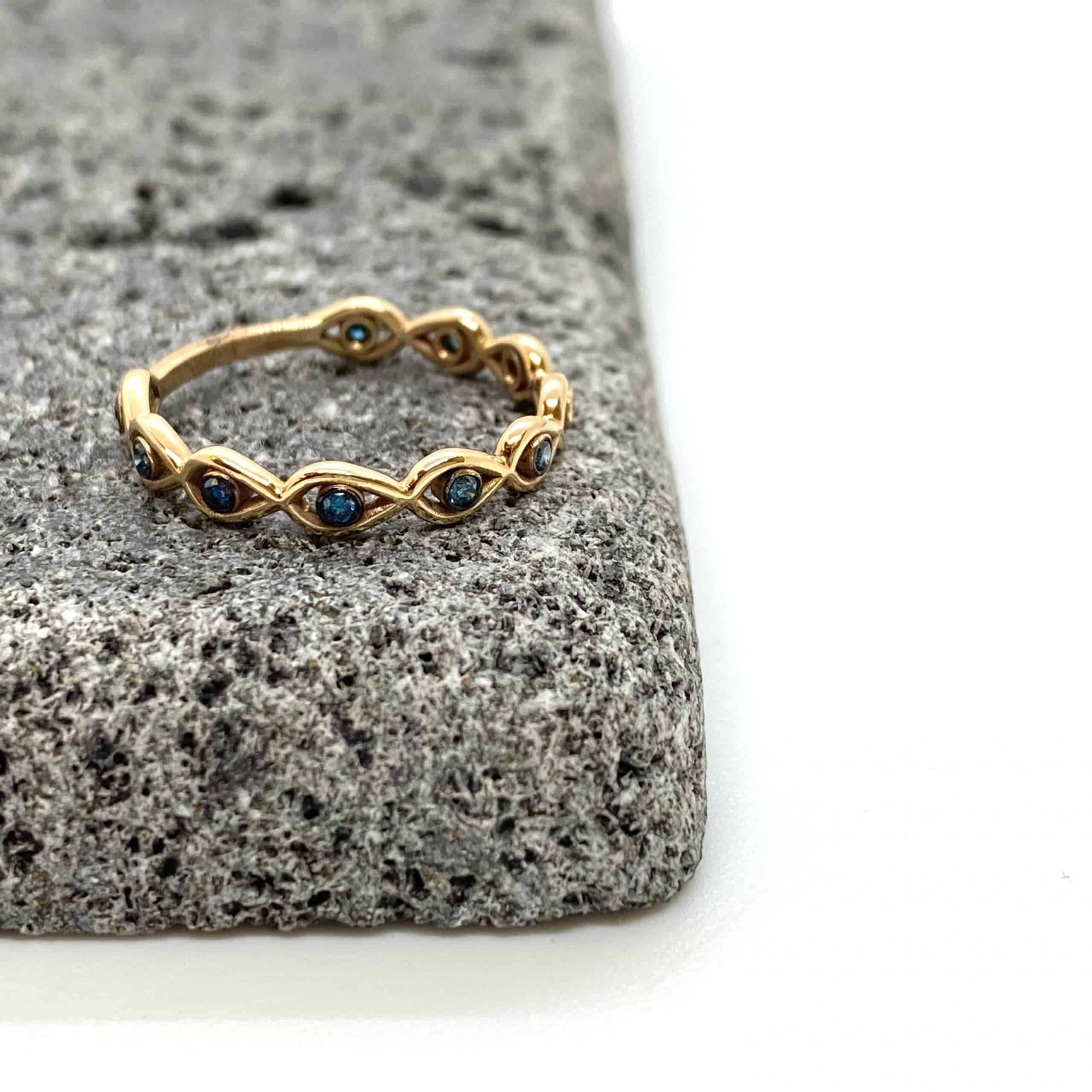 Blue diamond band with minimal evil eye repeated pattern — Melina Fachidis (3)