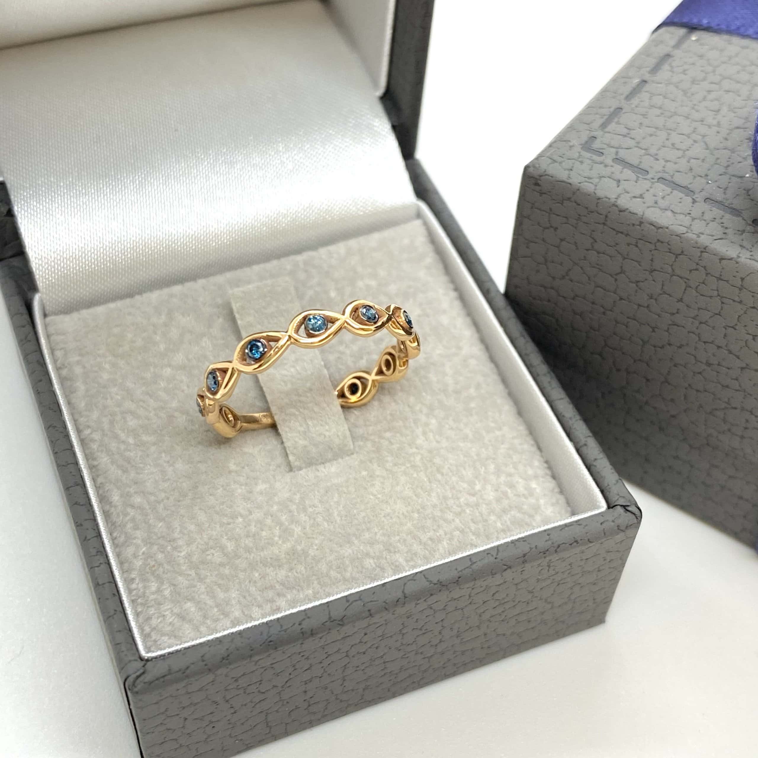 Blue diamond band with minimal evil eye repeated pattern — Melina Fachidis (4)
