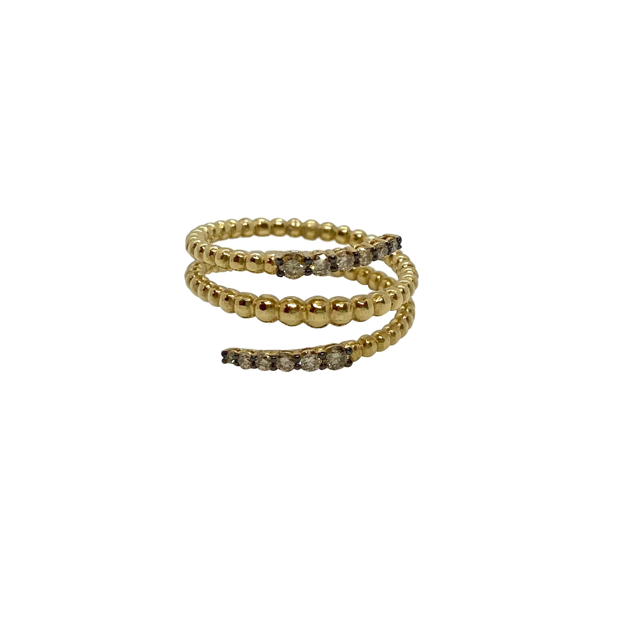 Spiral grained 18k solid gold ring with brown diamonds — Melina Fachidis (2)