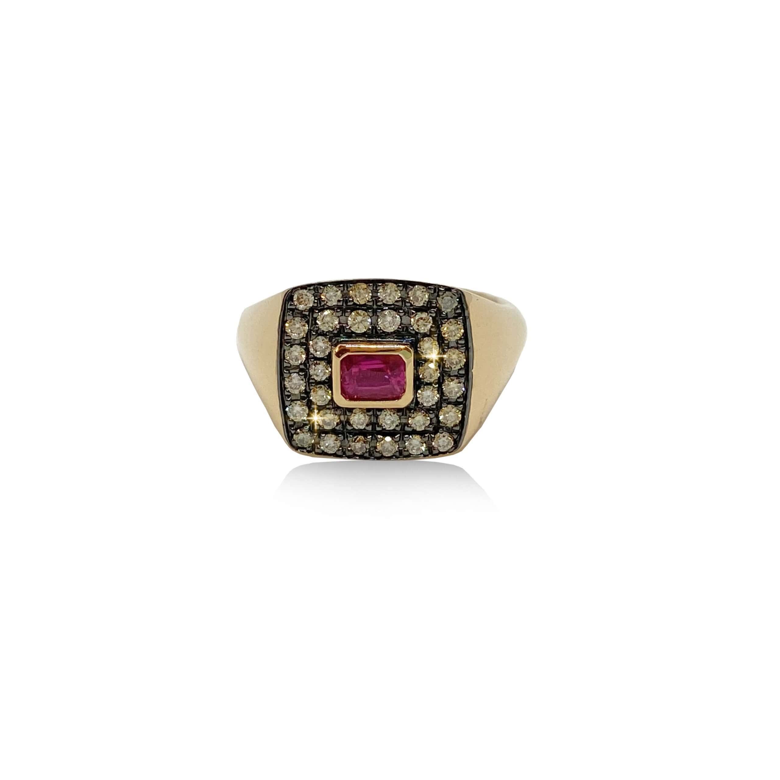 Brown diamond chevalier rectangular ruby ring — Melina Fachidis (2)