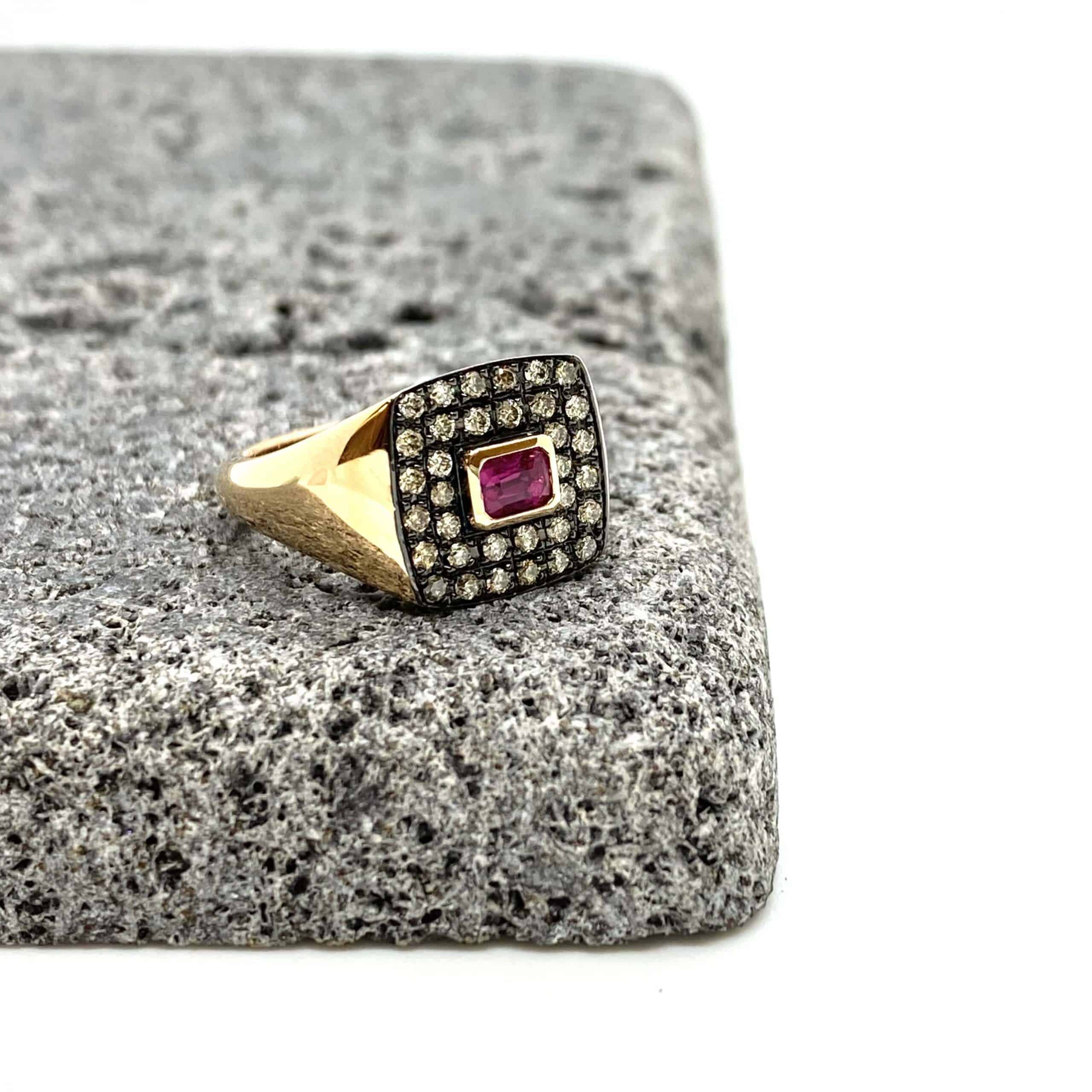 Brown diamond chevalier rectangular ruby ring — Melina Fachidis (3)