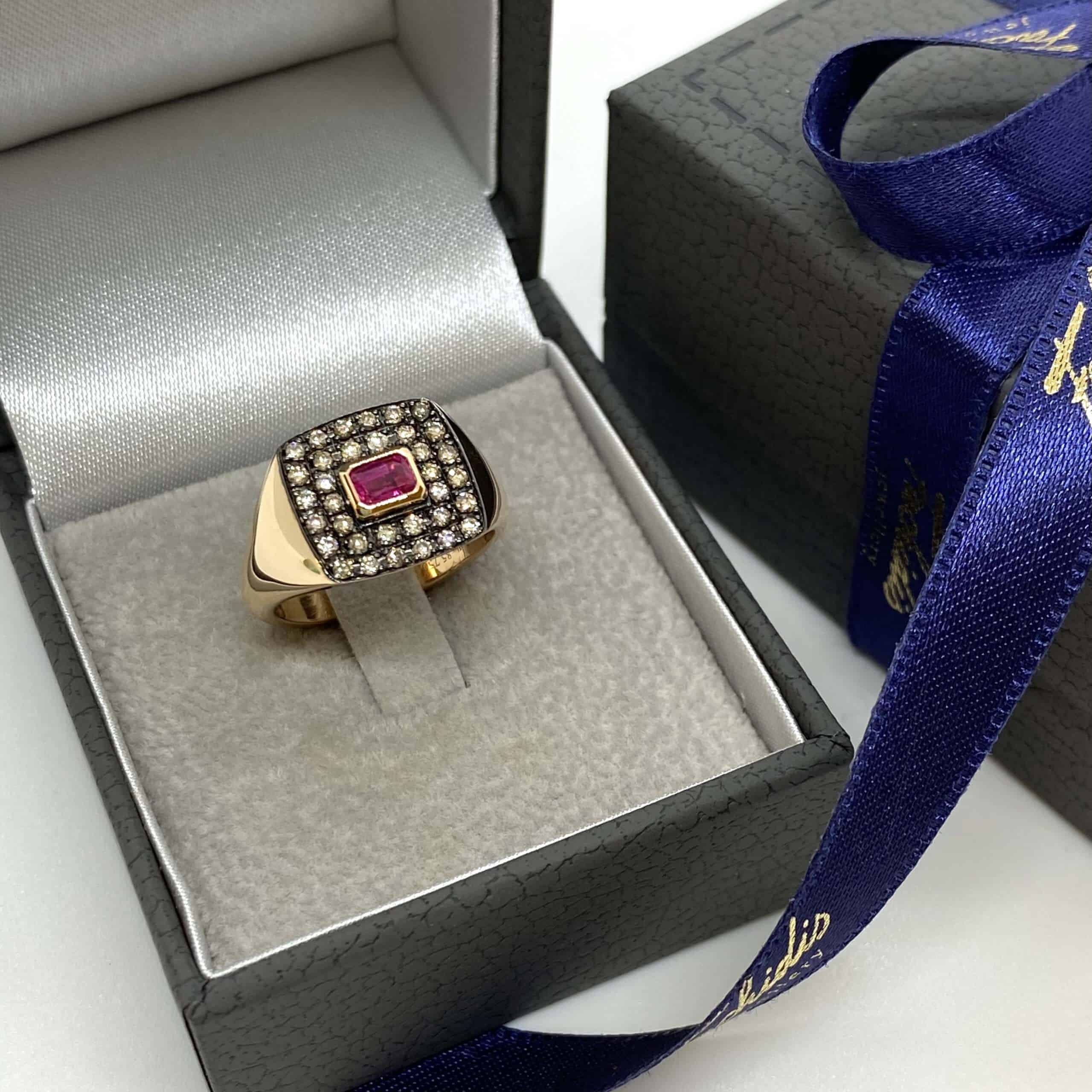 Brown diamond chevalier rectangular ruby ring — Melina Fachidis (4)