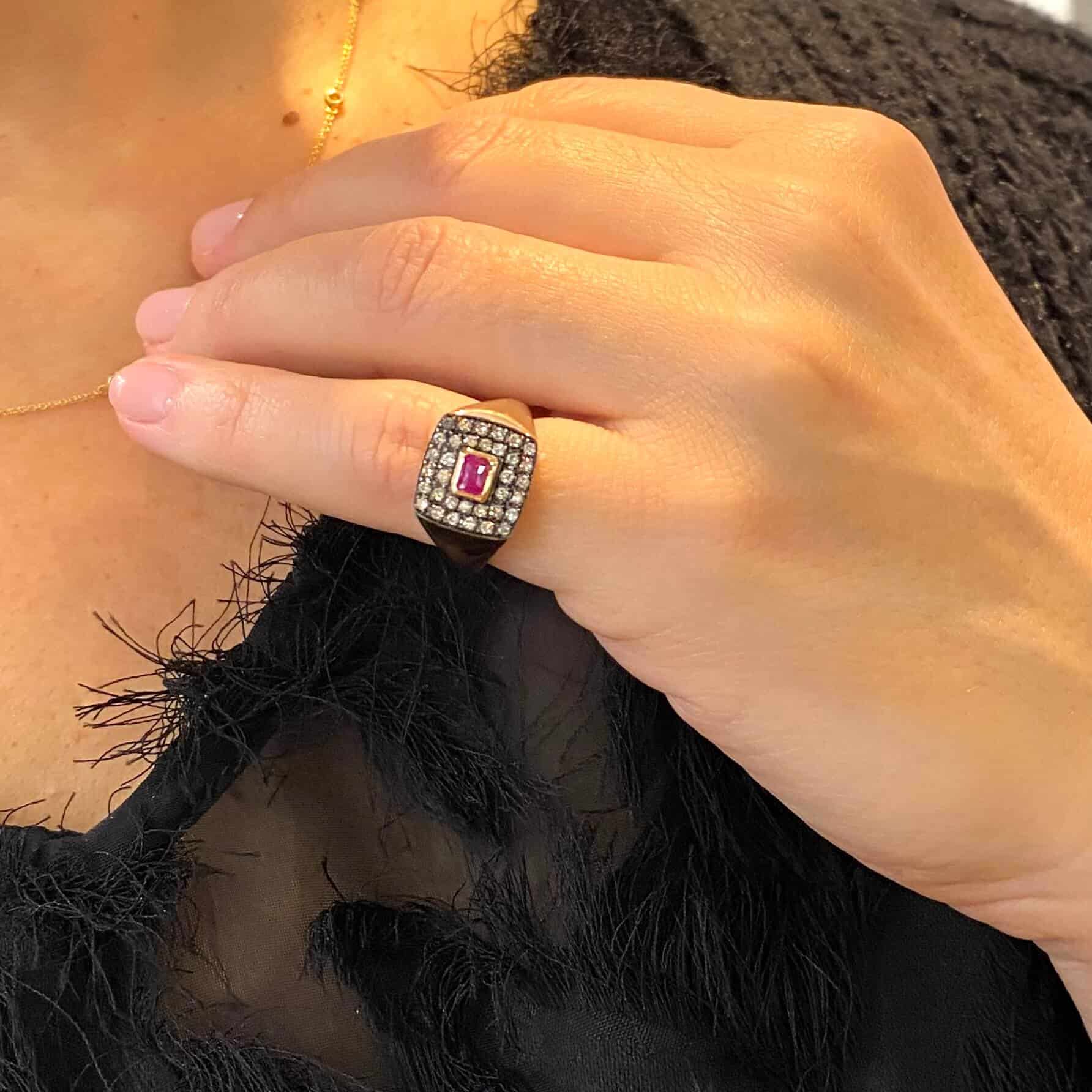 Brown diamond chevalier rectangular ruby ring — Melina Fachidis (5)