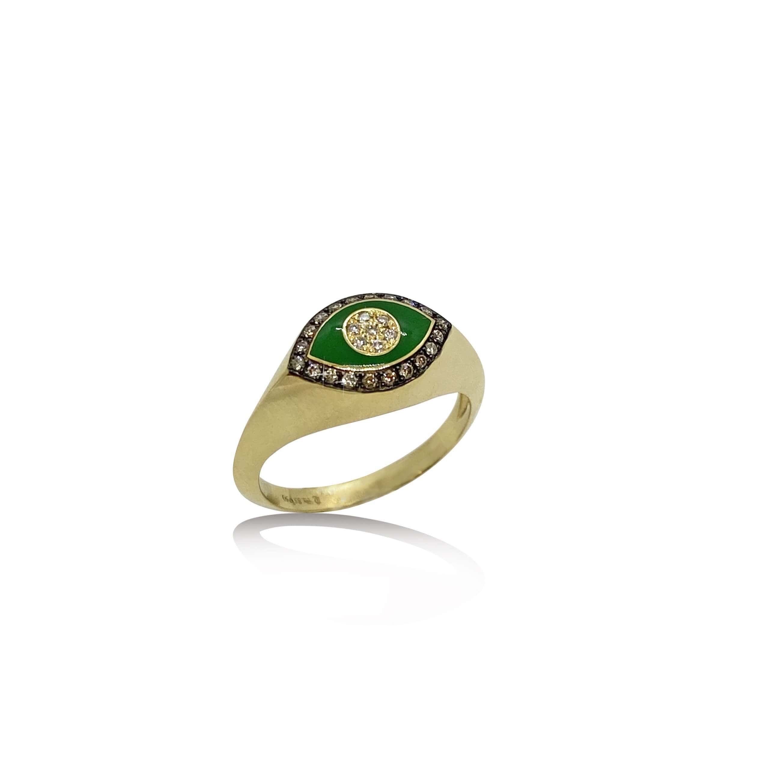 Eye shaped protective green enamel unisex ring — Melina Fachidis (4)