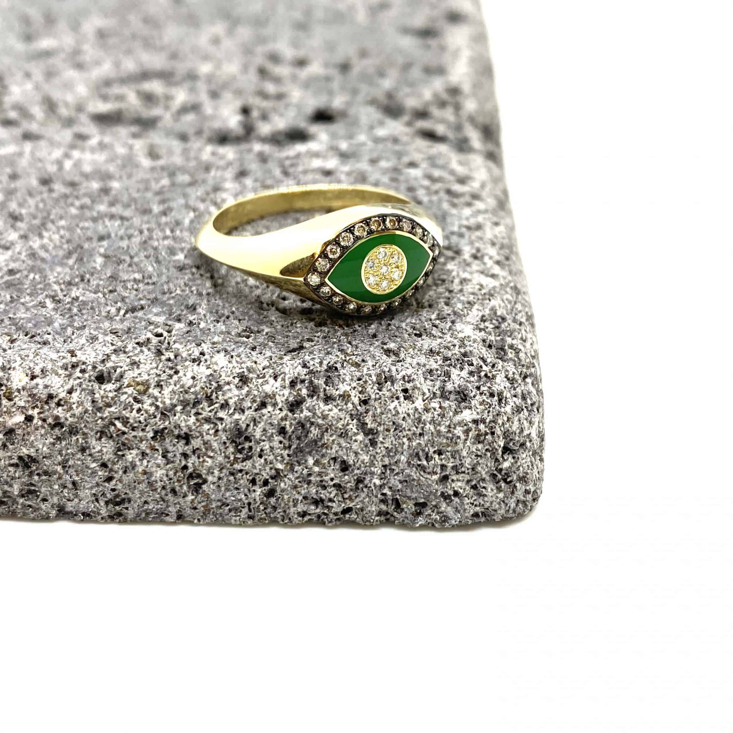 Eye shaped protective green enamel unisex ring — Melina Fachidis (3)