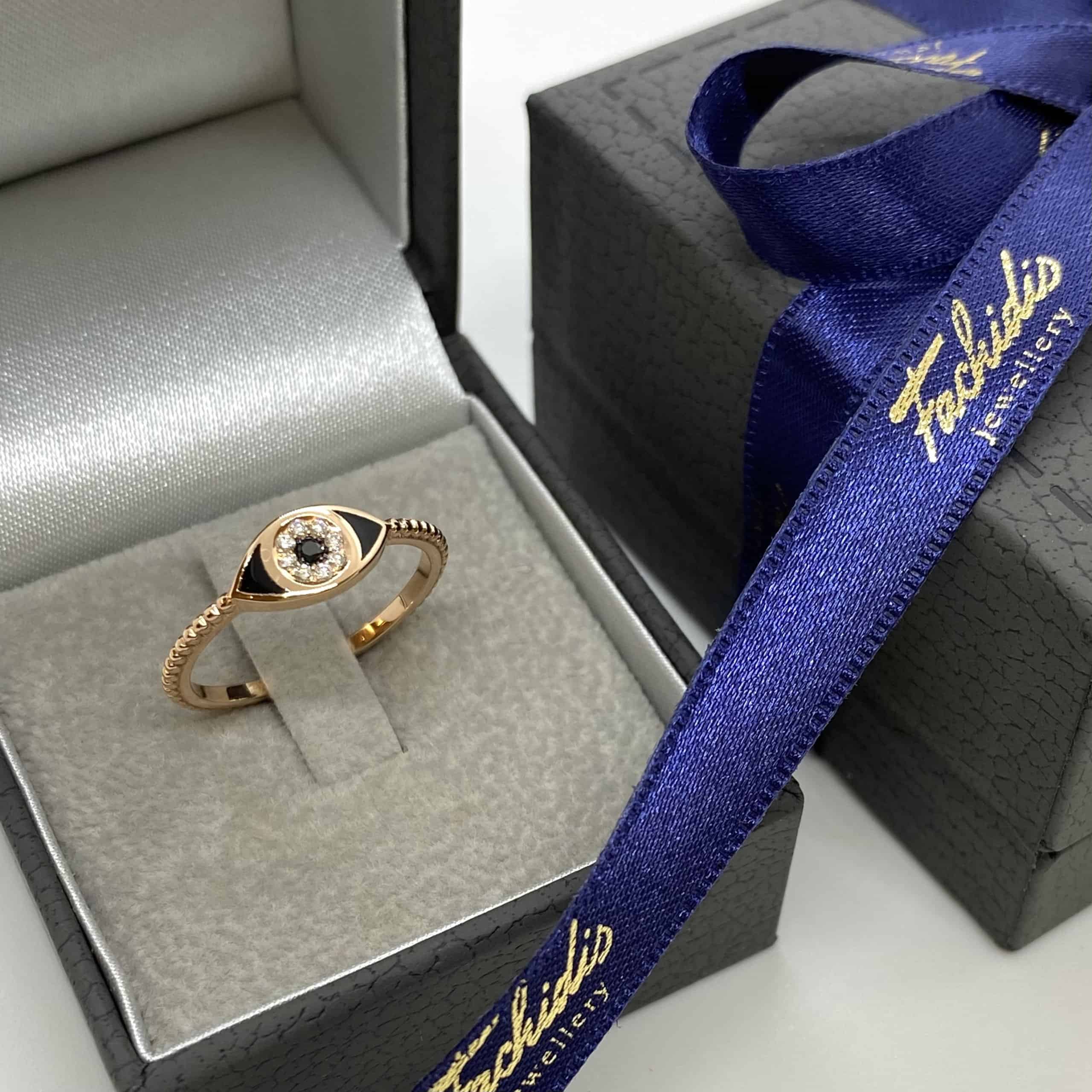 Eye enameled dot ring with a mineral black & white diamonds — Melina Fachidis (3)