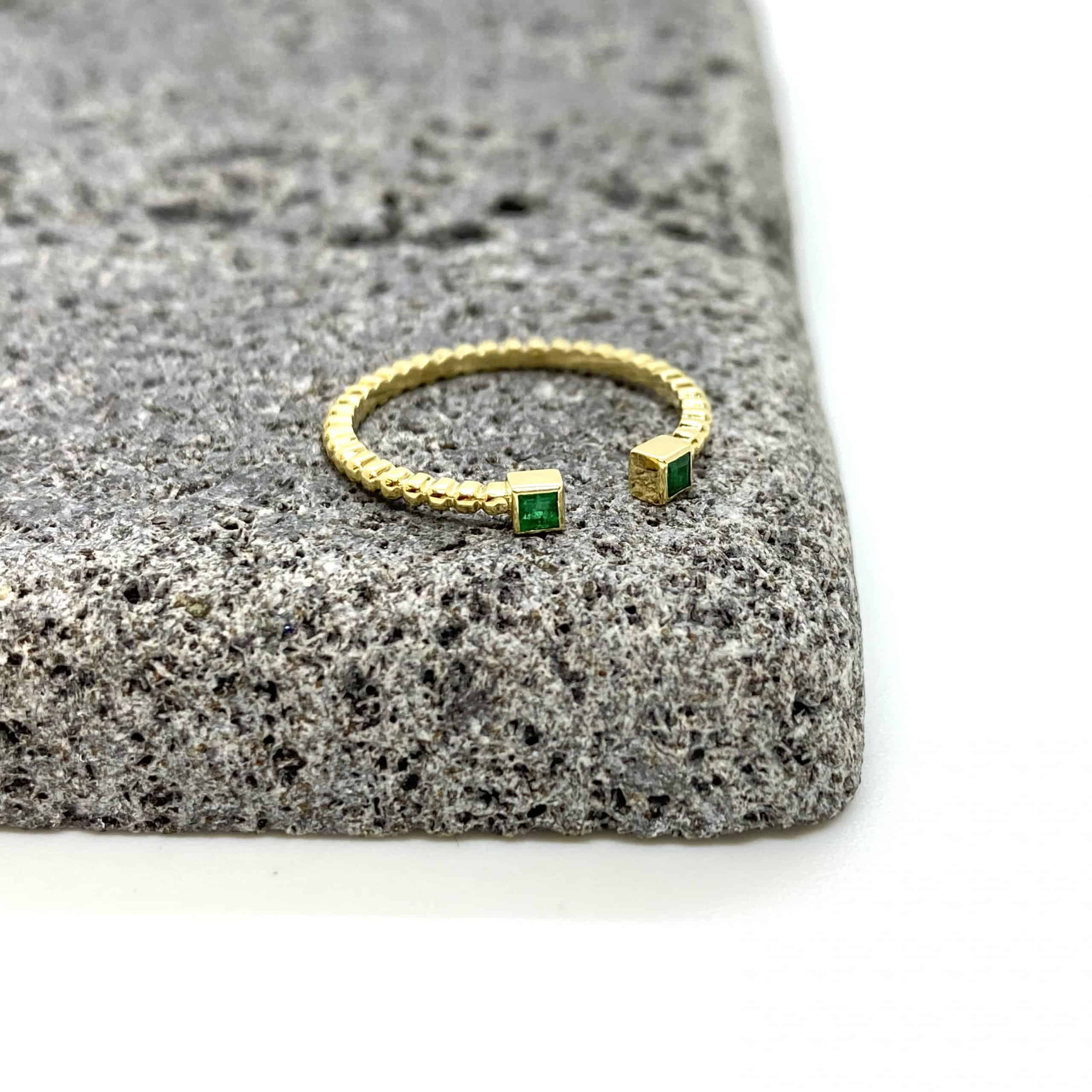 Square emeralds golden open ring — Melina Fachidis (3)