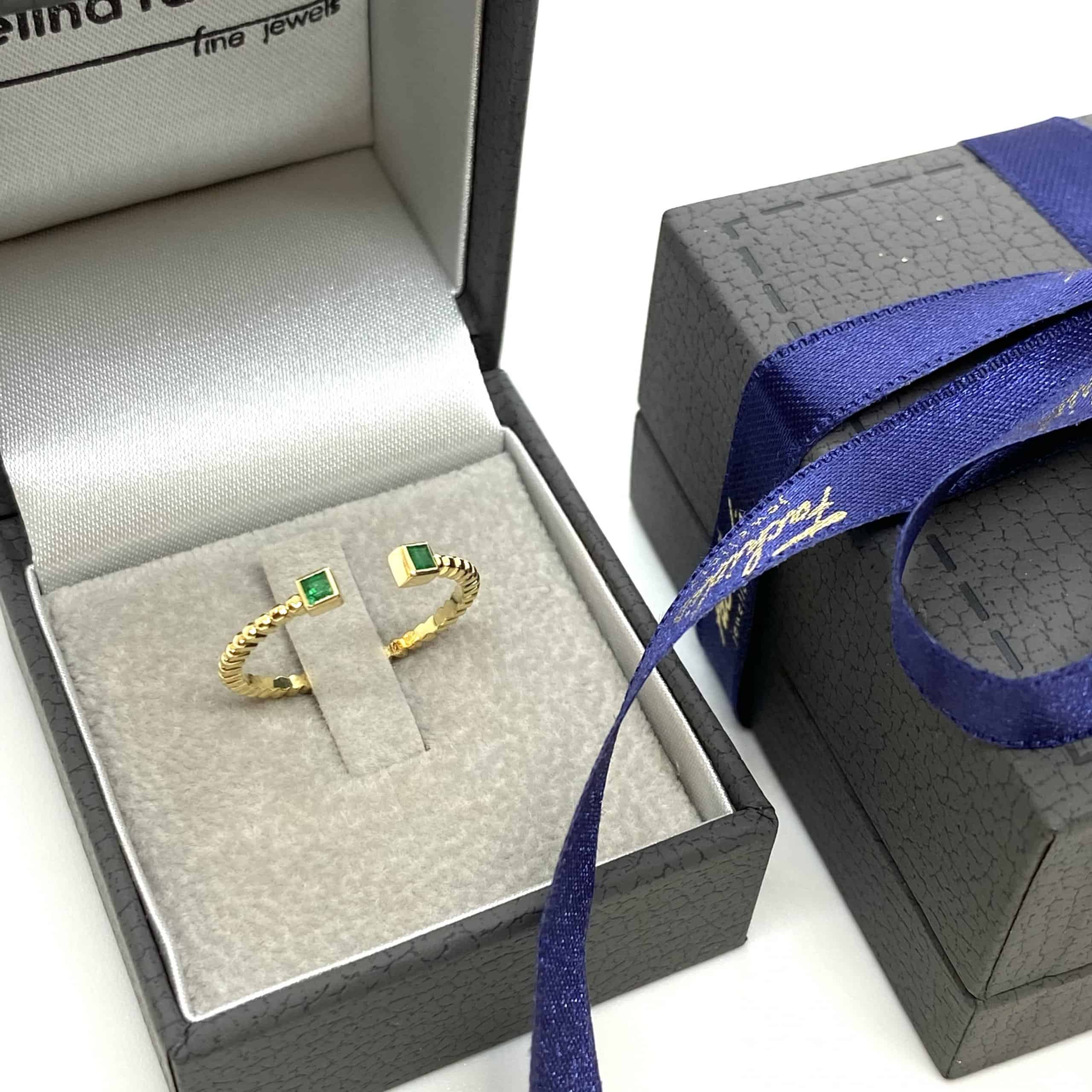 Square emeralds golden open ring — Melina Fachidis (4)