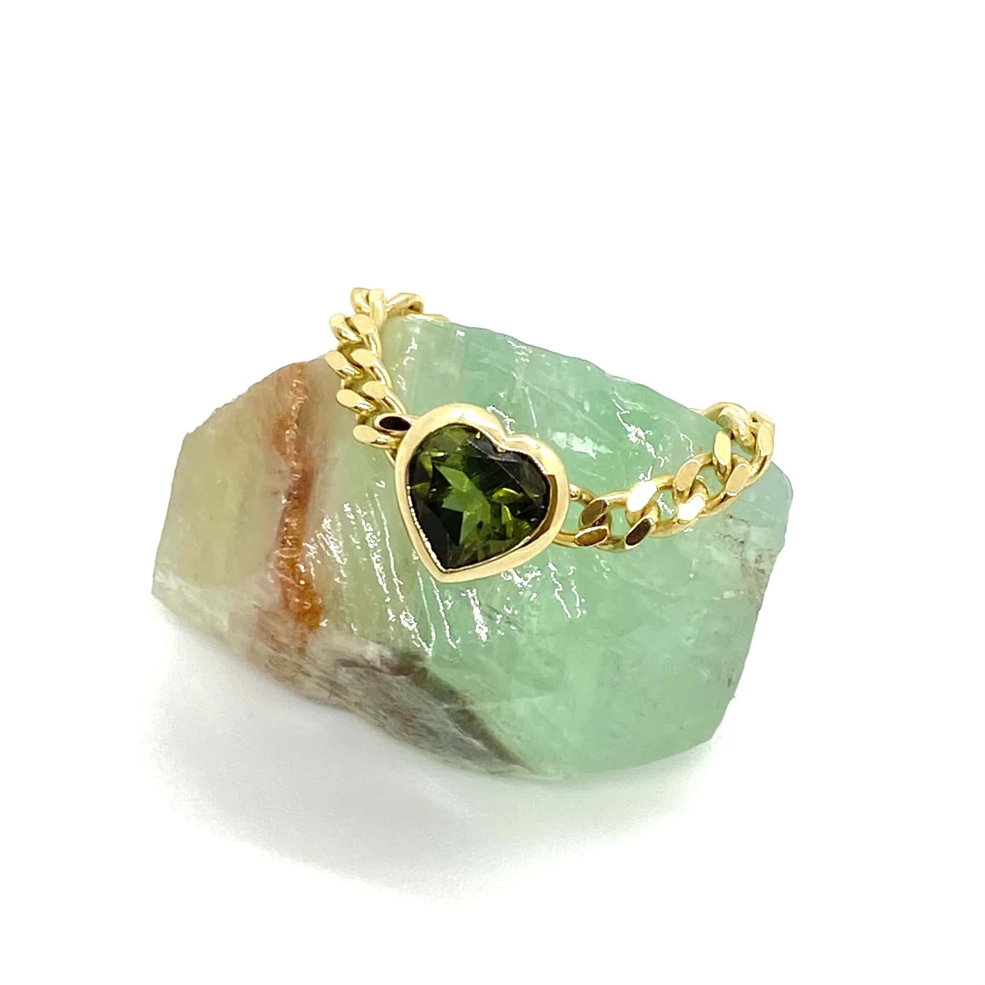 Heart shaped green tourmaline chain ring — Melina Fachidis (4)