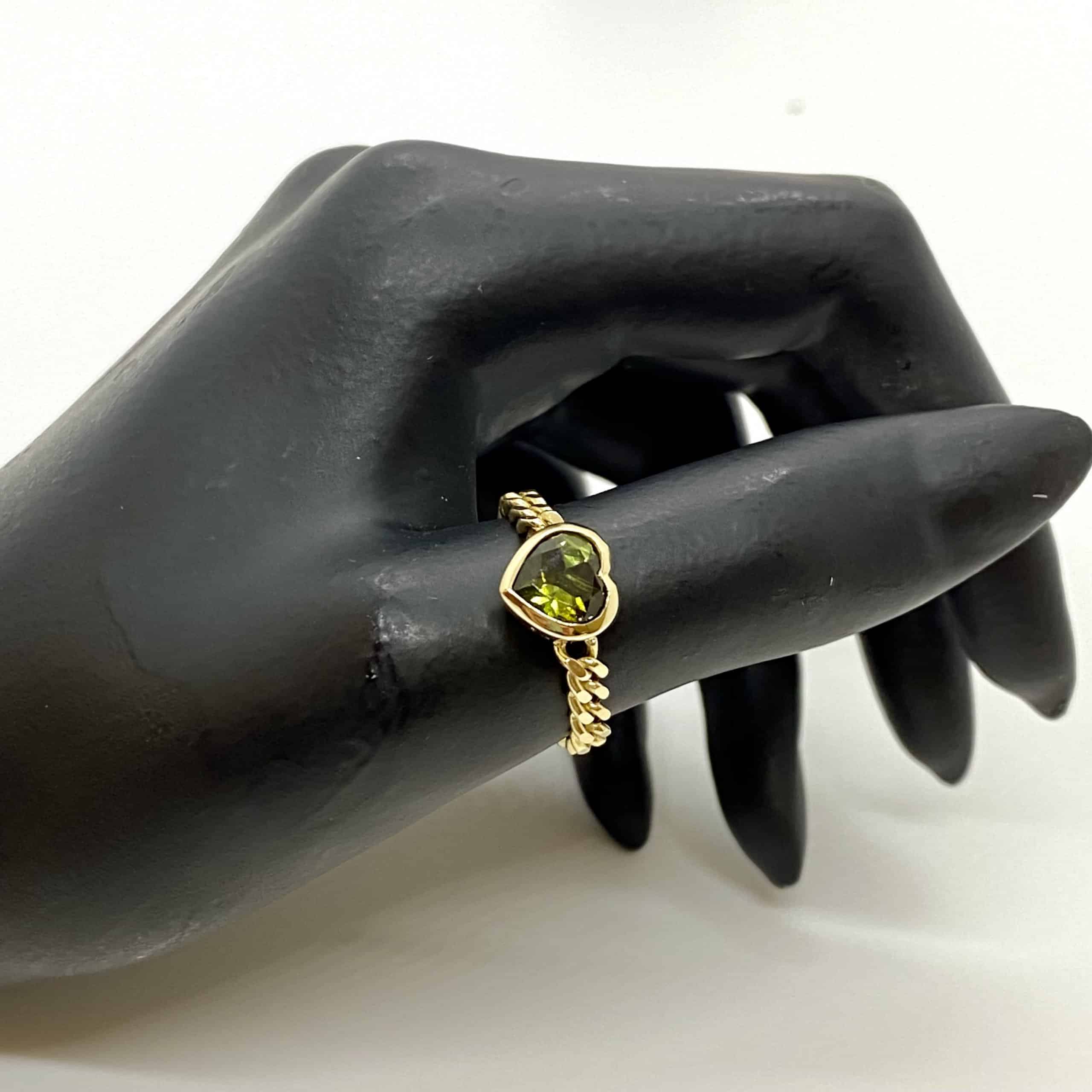 Heart shaped green tourmaline chain ring — Melina Fachidis (8)