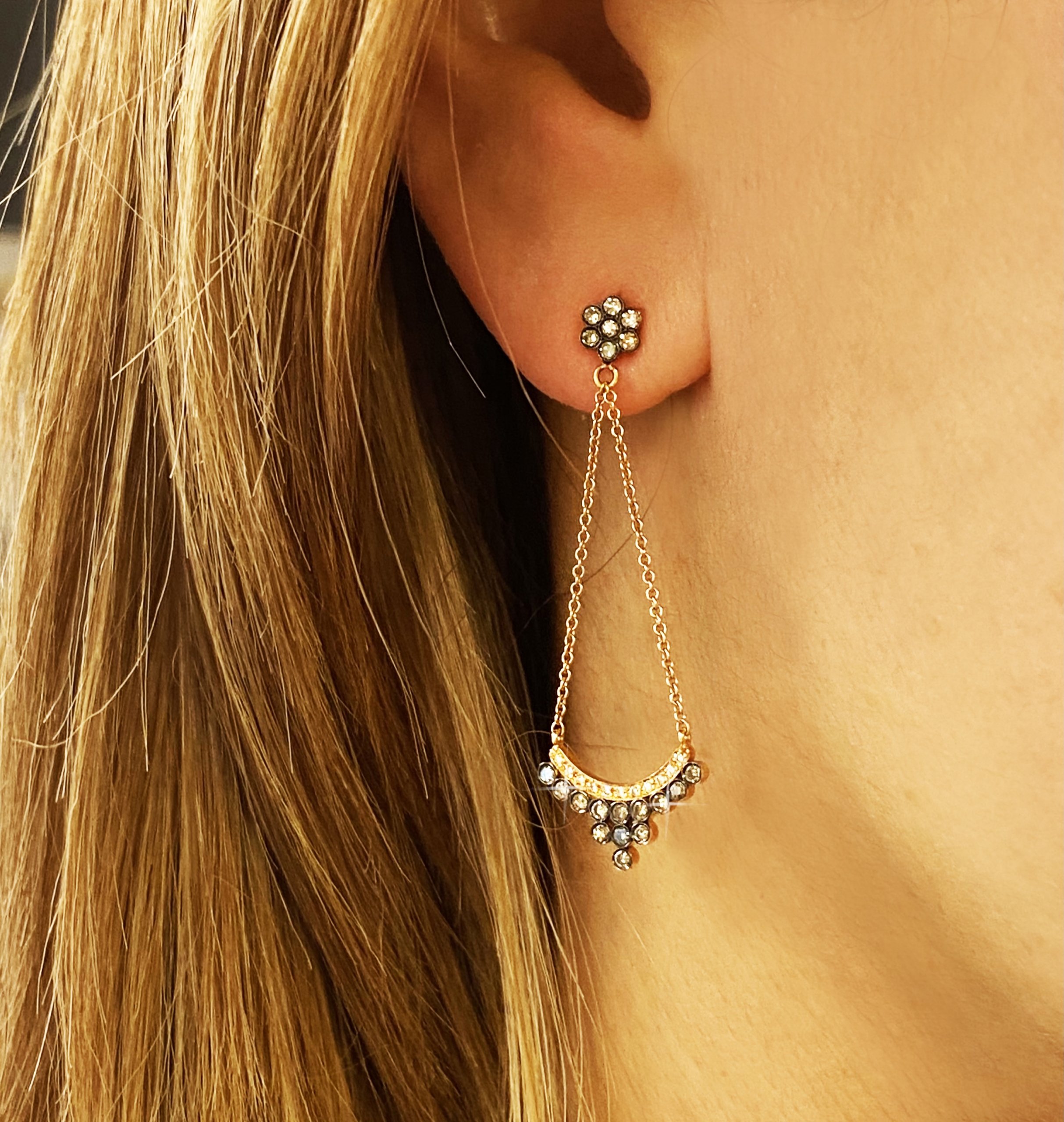 Brown & white diamonds dangle and drop long earrings. — Melina Fachidis (3)
