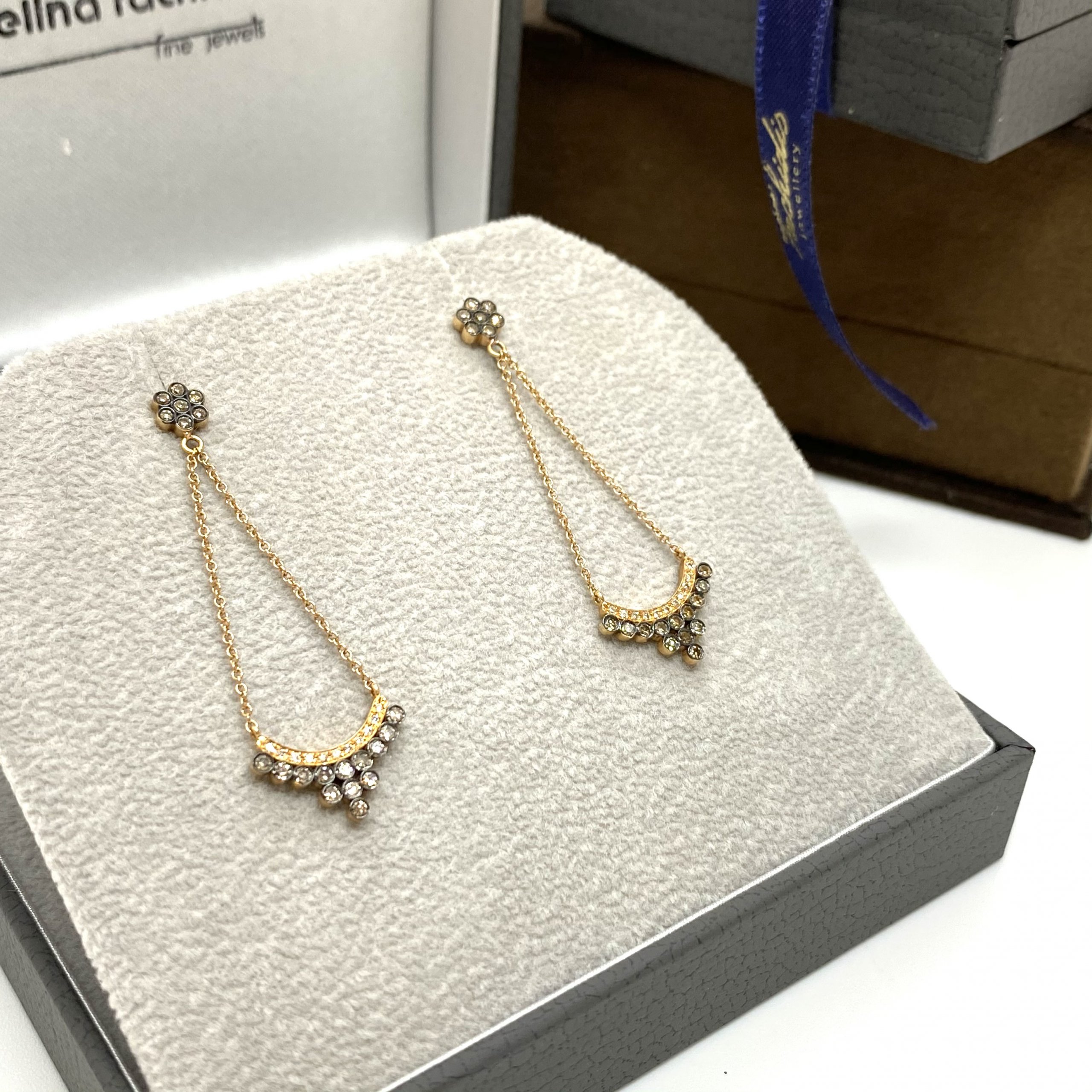 Brown & white diamonds dangle and drop long earrings. — Melina Fachidis (5)
