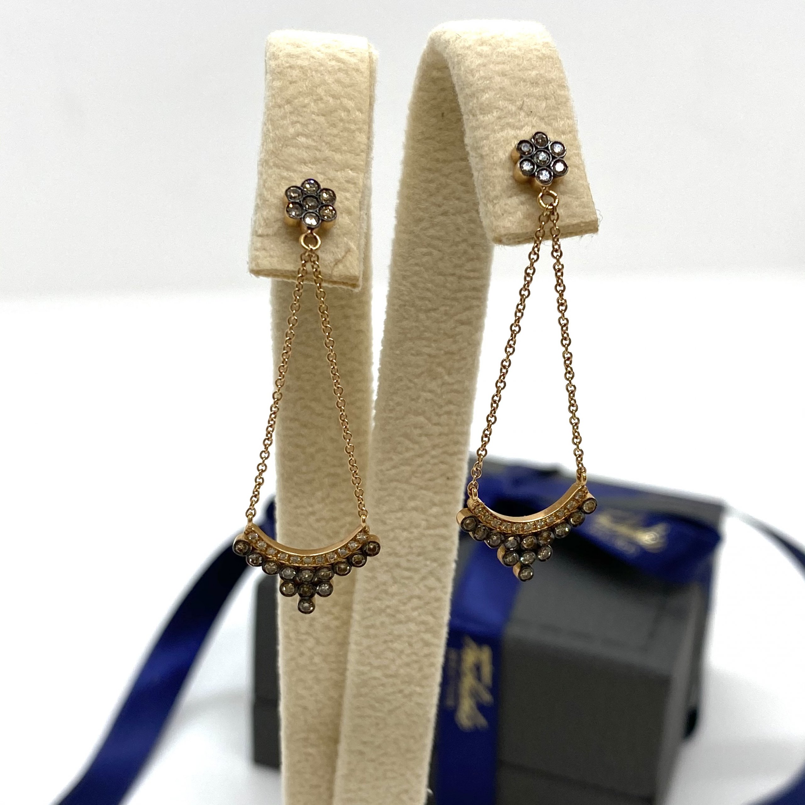 Brown & white diamonds dangle and drop long earrings. — Melina Fachidis (4)