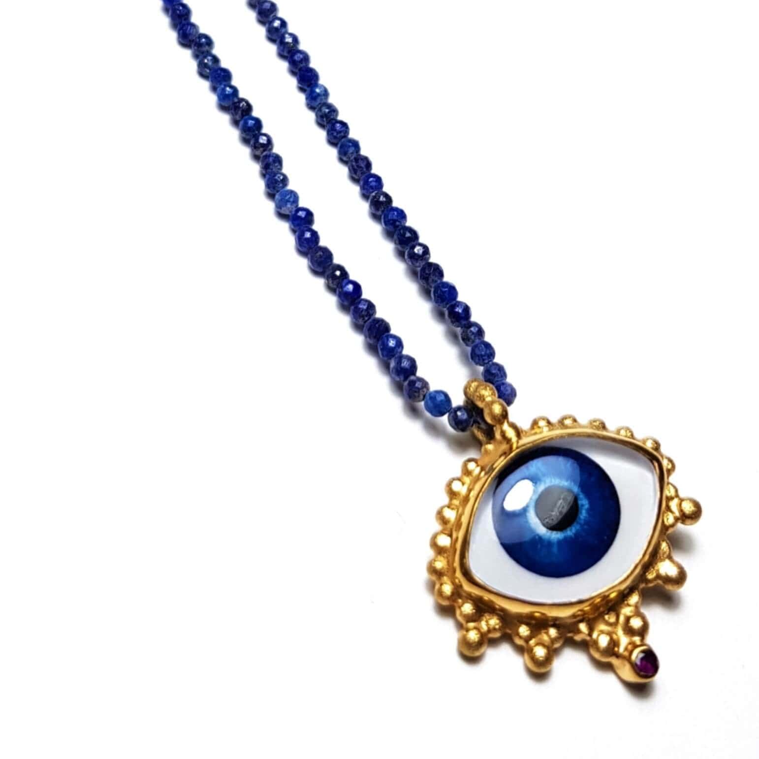 Lapis lazuli handpainted evil eye pendant — Melina Fachidis