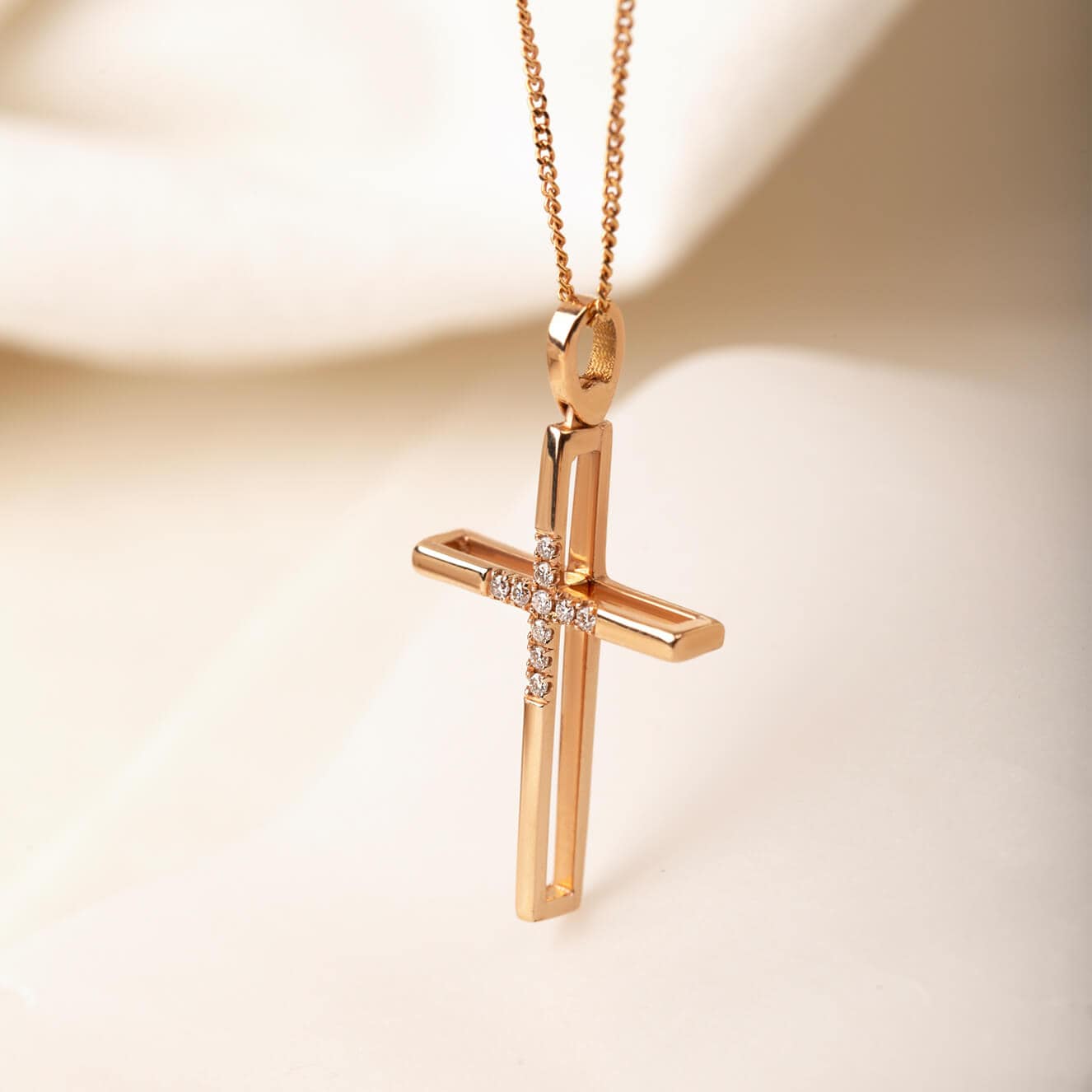 Rose gold cross with diamonds — Melina Fachidis (2)