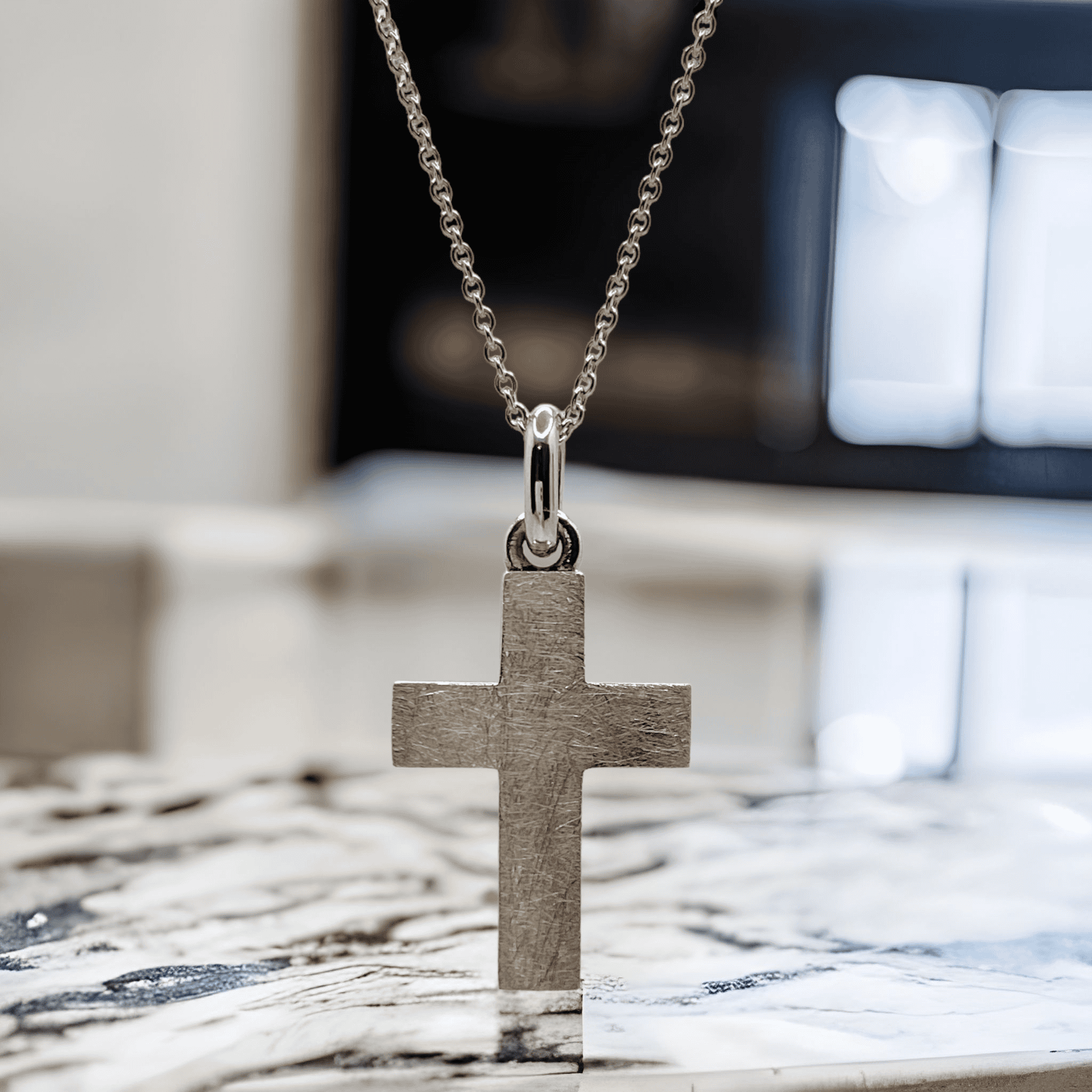 White gold cross with scratched design — Melina Fachidis (3)