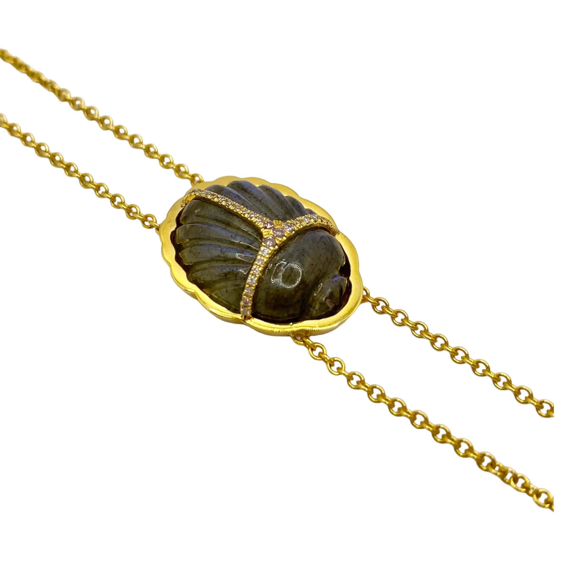 Labradorite scarab chain bracelet with brown diamonds — Melina Fachidis (2)