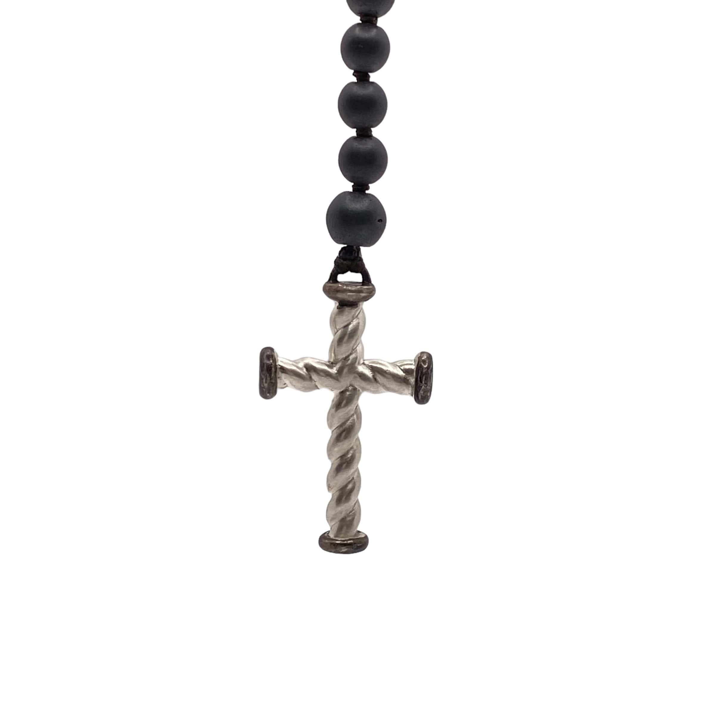 Mens twisted silver cross set on a hematite rosary — Melina Fachidis (4)