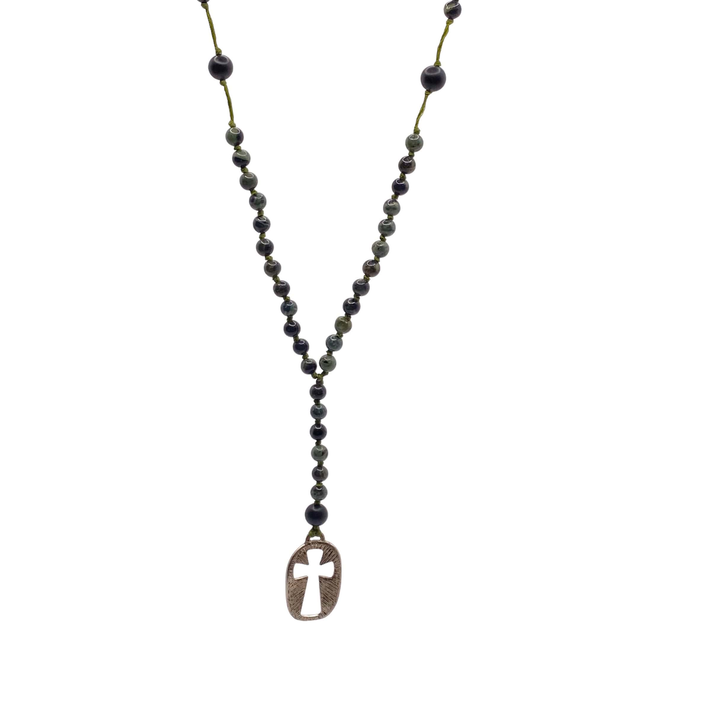 Mens oval-shaped cross with green agate rosary — Melina Fachidis (4)