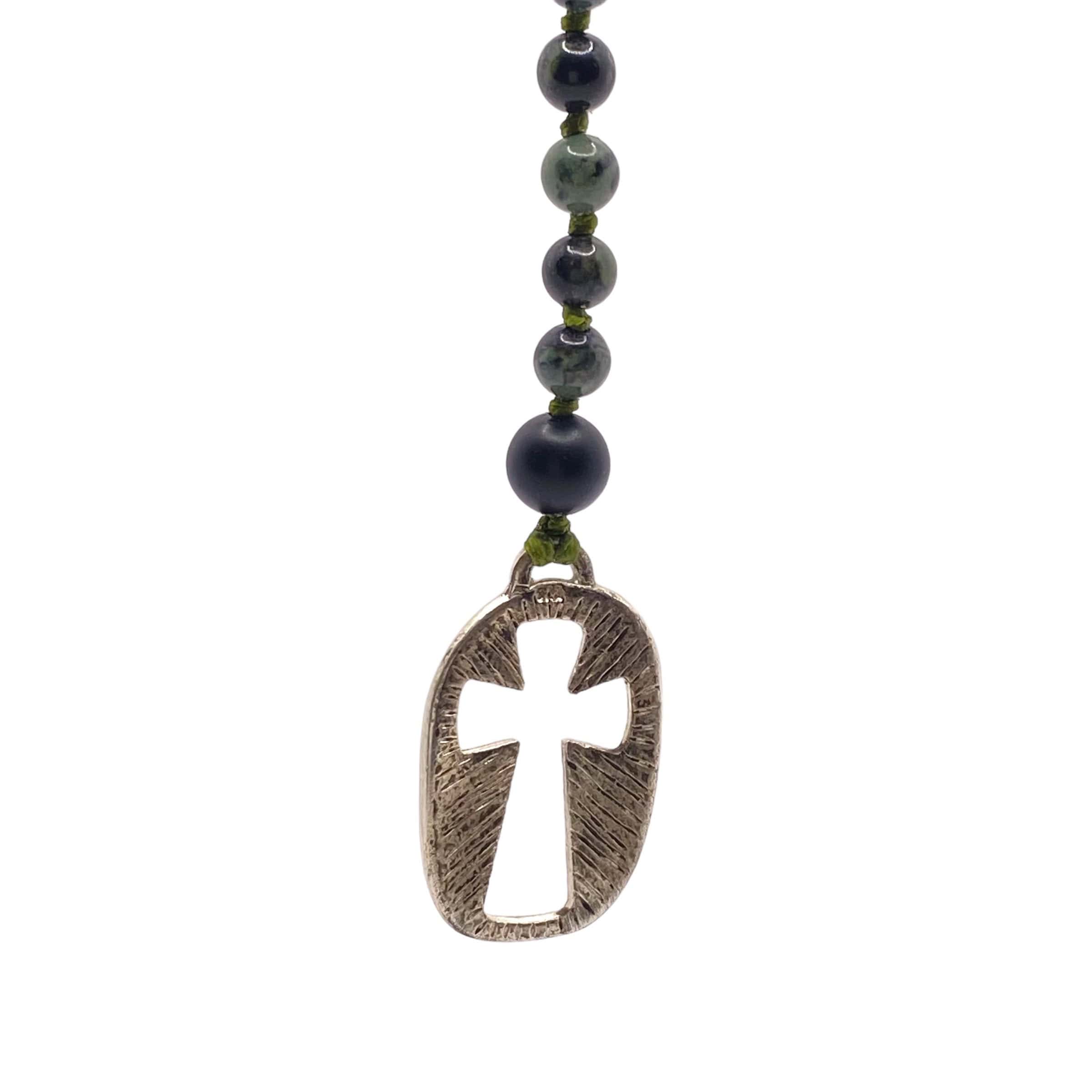 Mens oval-shaped cross with green agate rosary — Melina Fachidis (5)
