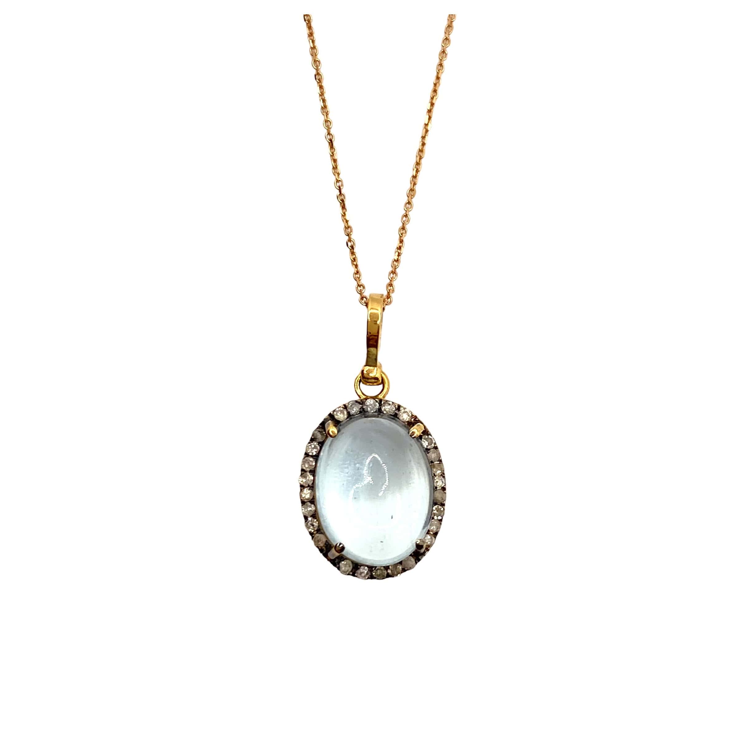 Cabochon aquamarine oval pendant with diamonds — Melina Fachidis (4)