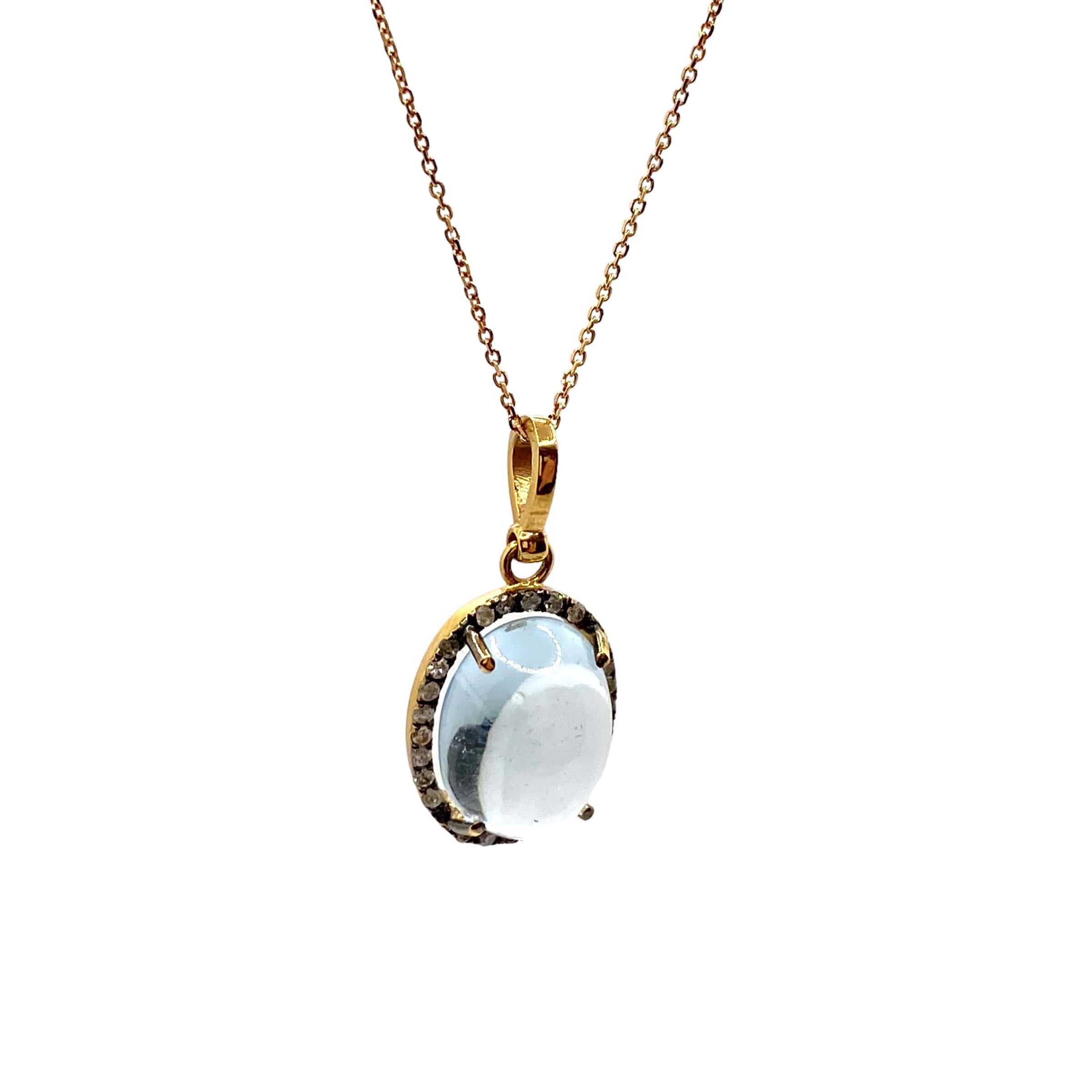 Cabochon aquamarine oval pendant with diamonds — Melina Fachidis (6)