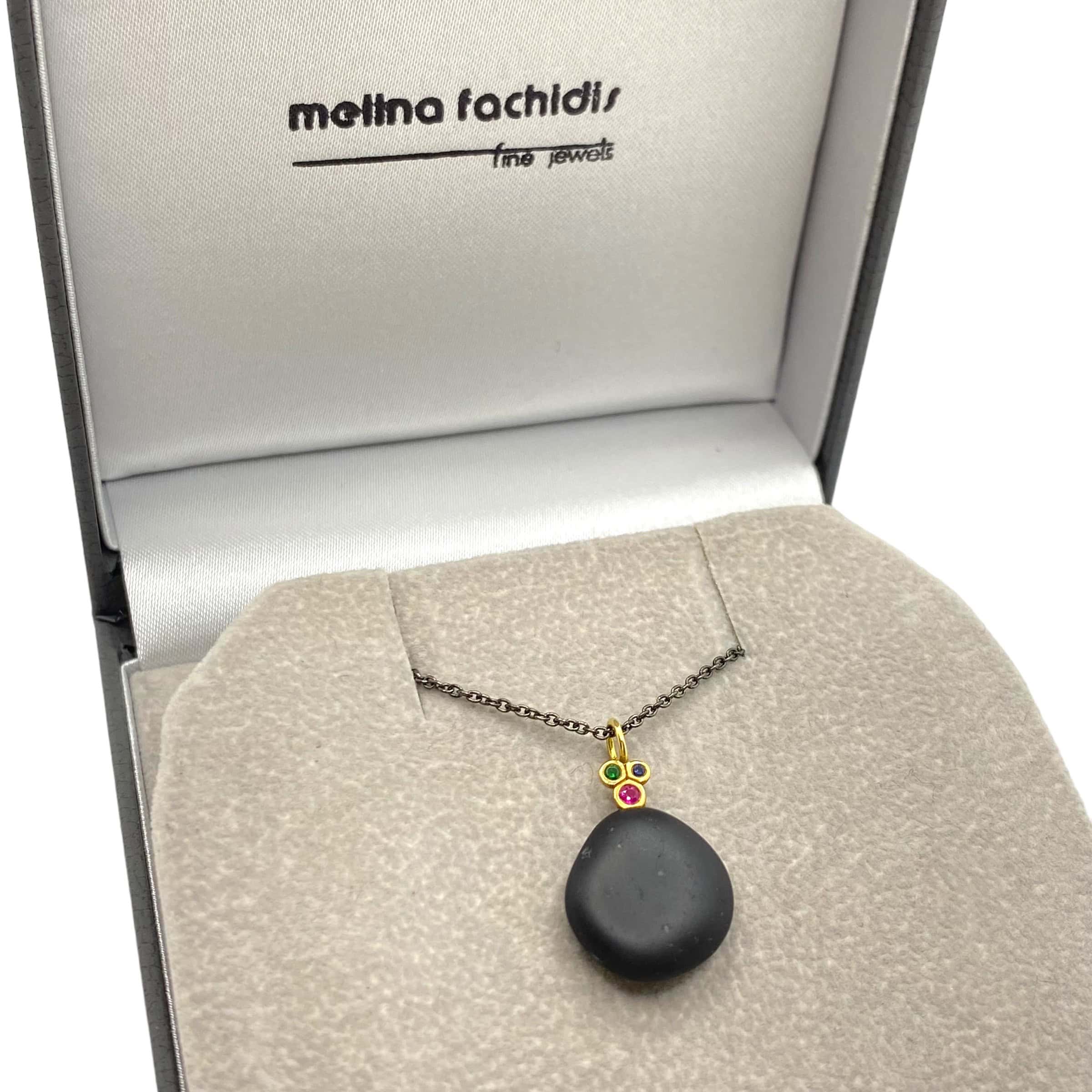 Black sea pebble necklace with ruby, sapphire tzavorite — Melina Fachidis (5)