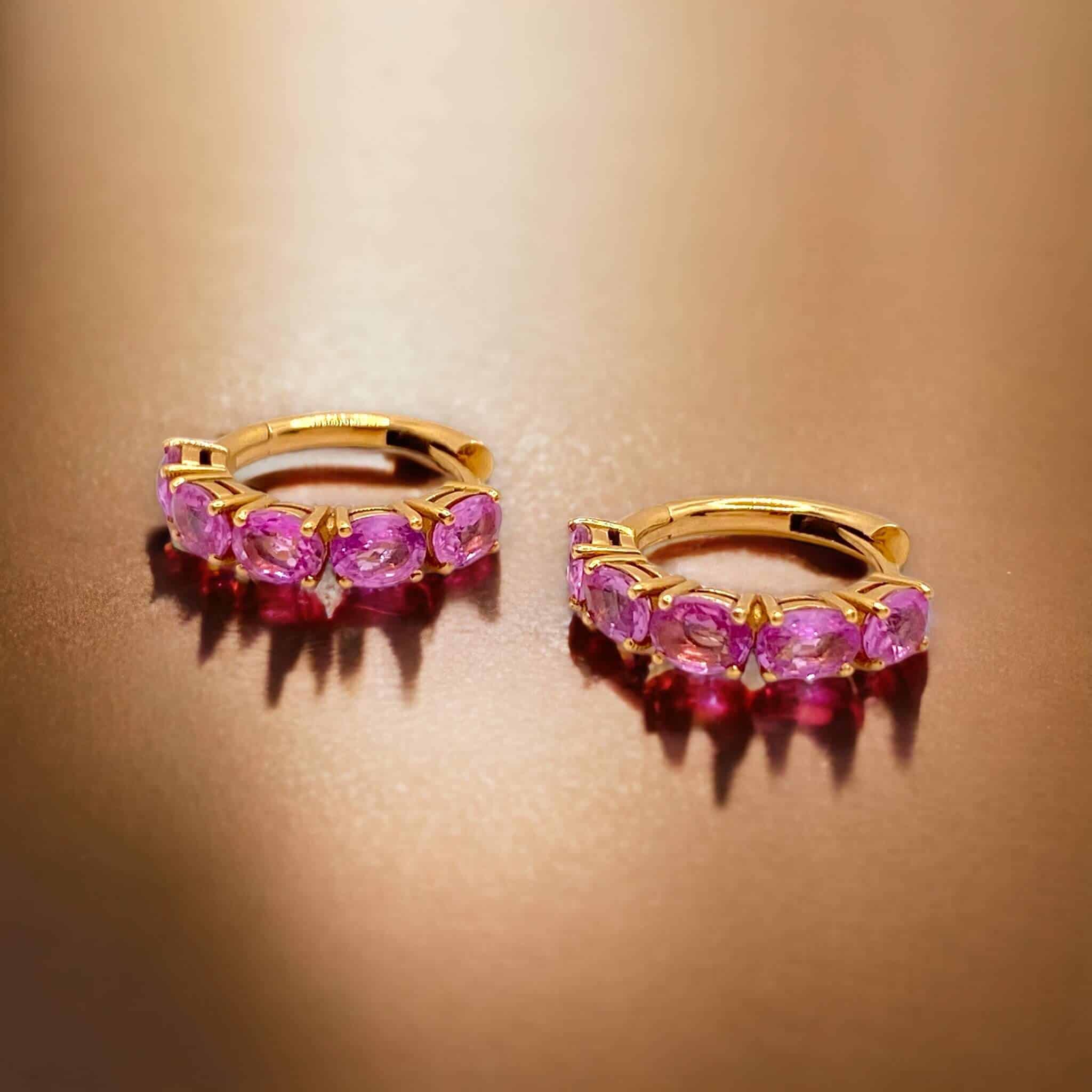 Baby pink sapphires rose gold hoops — Melina Fachidis (4)