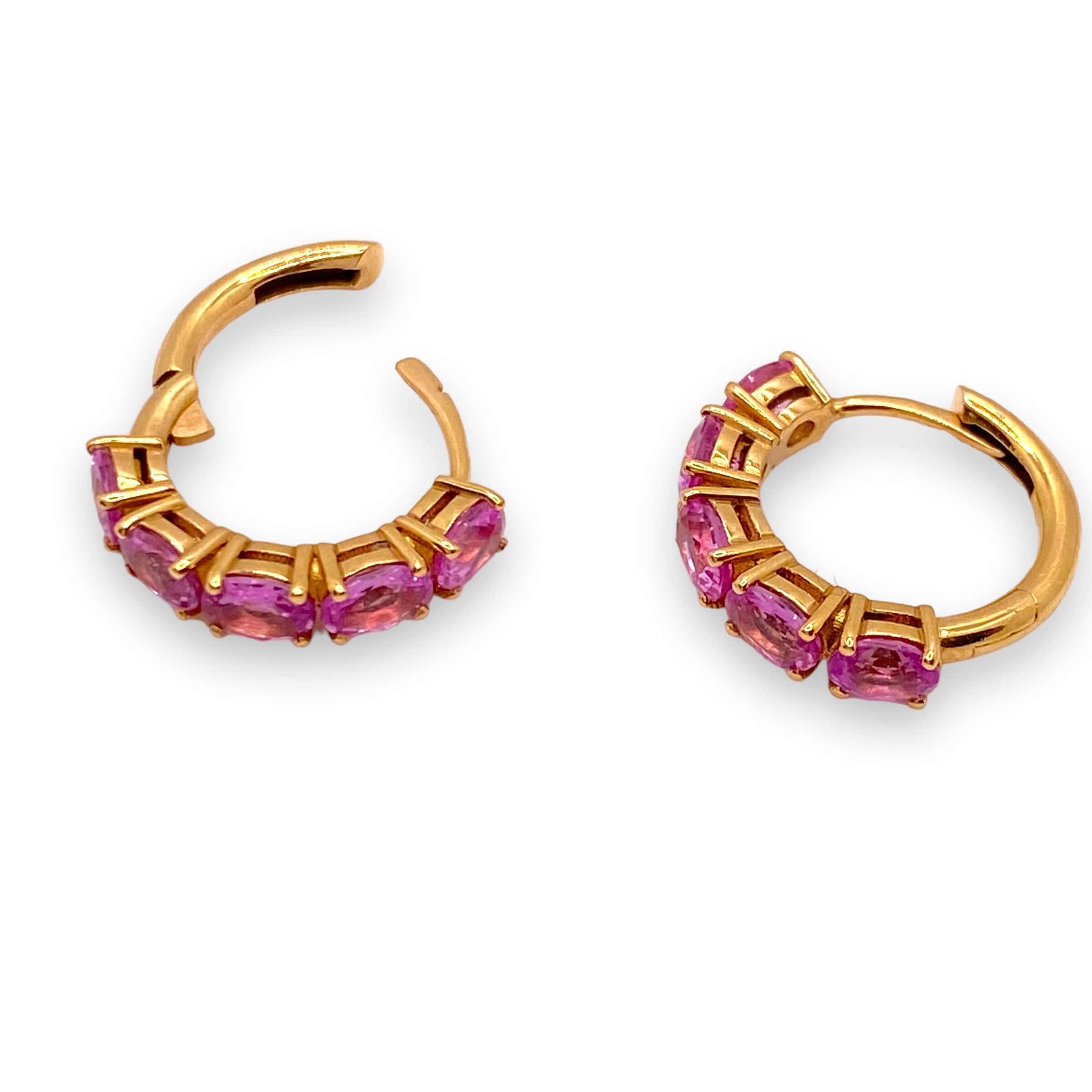 Baby pink sapphires rose gold hoops — Melina Fachidis (8)