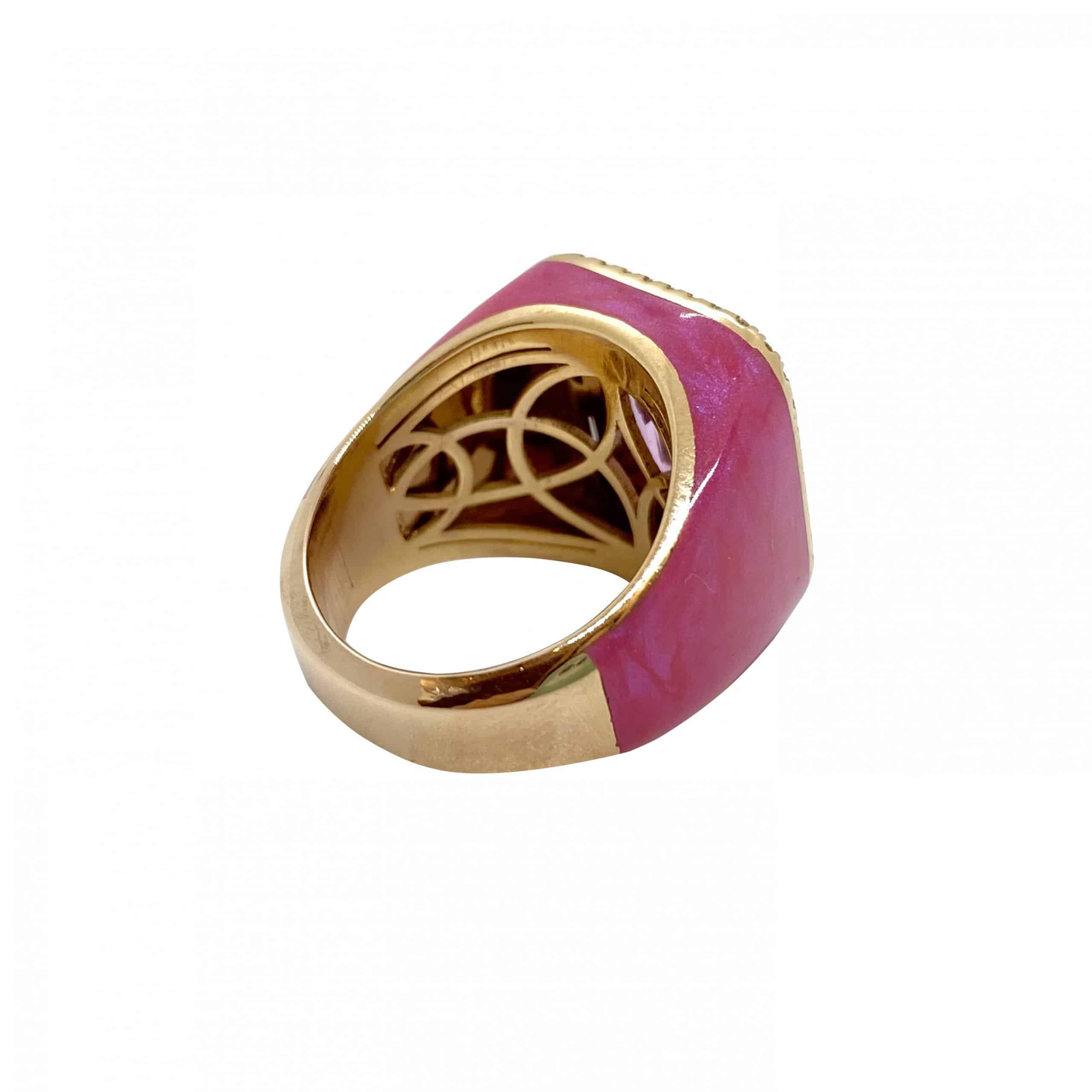 Pink rectangular tourmaline rose enamel ring — Melina Fachidis (5)