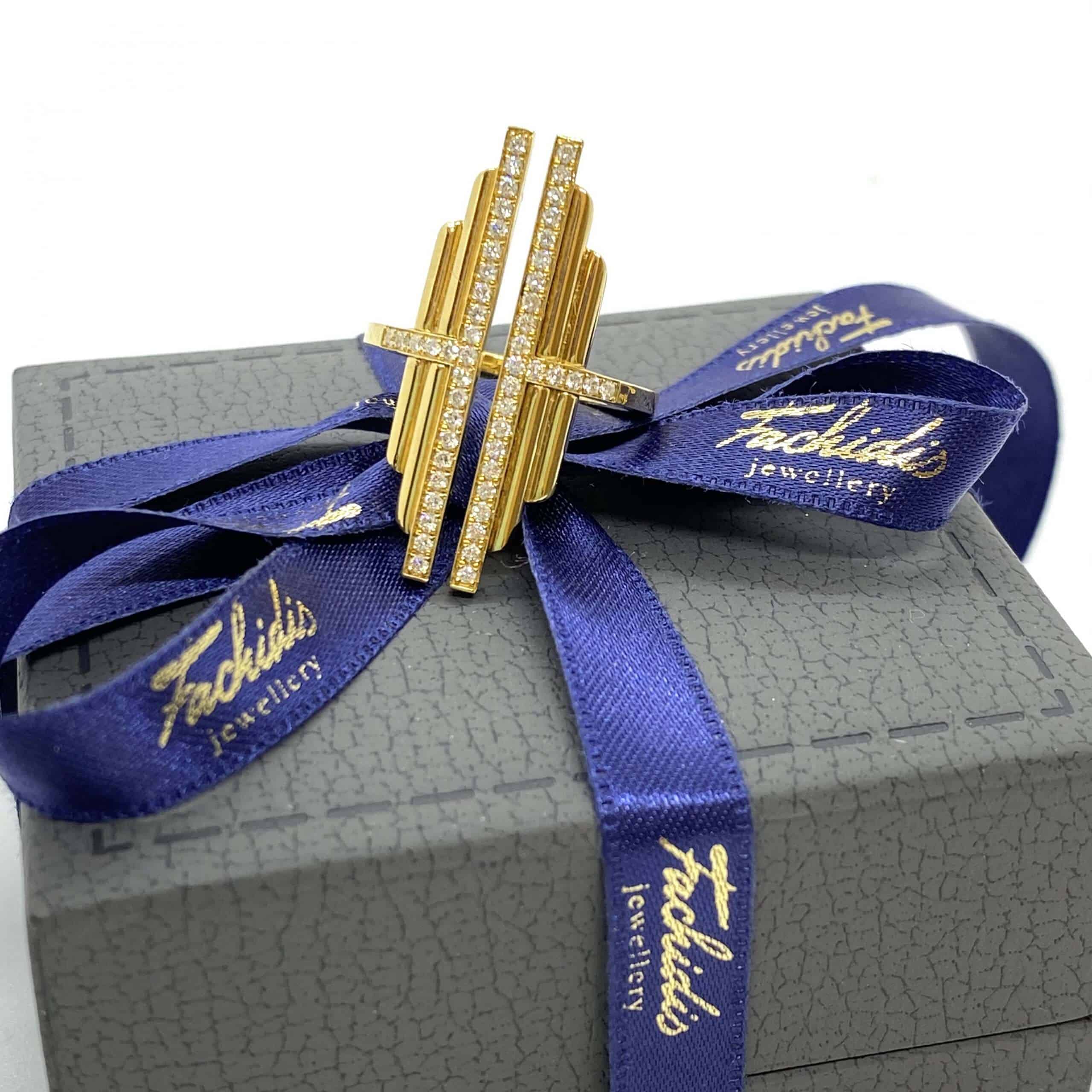 Impressive long golden bars ring — Melina Fachidis (4)